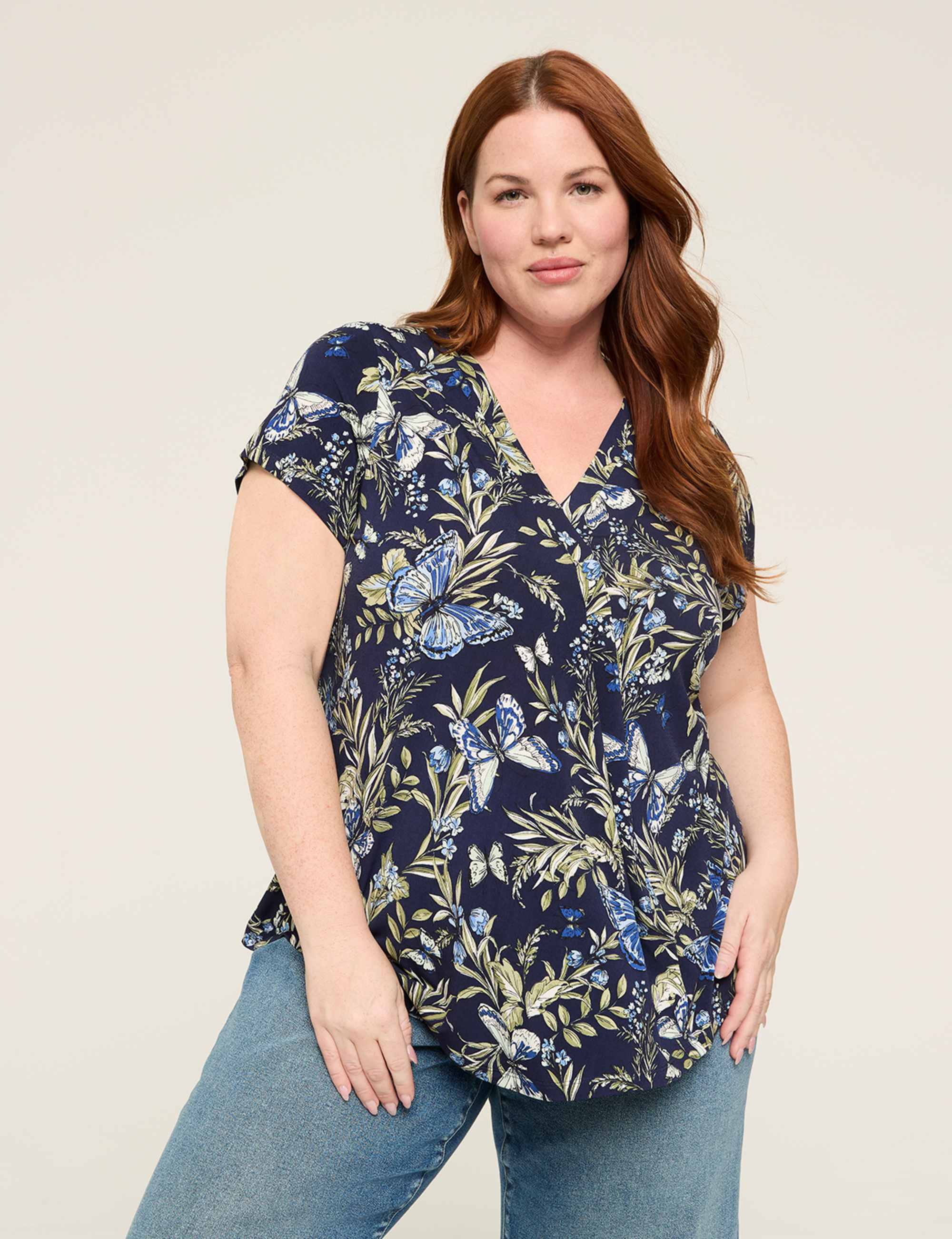 Cap-Sleeve Pleat-Front Top