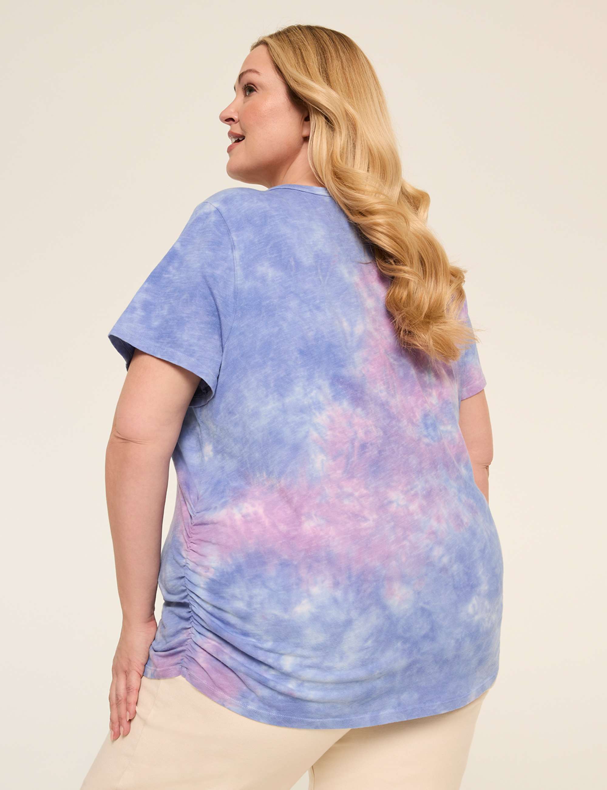Short-Sleeve V-Neck Side-Ruched Tee