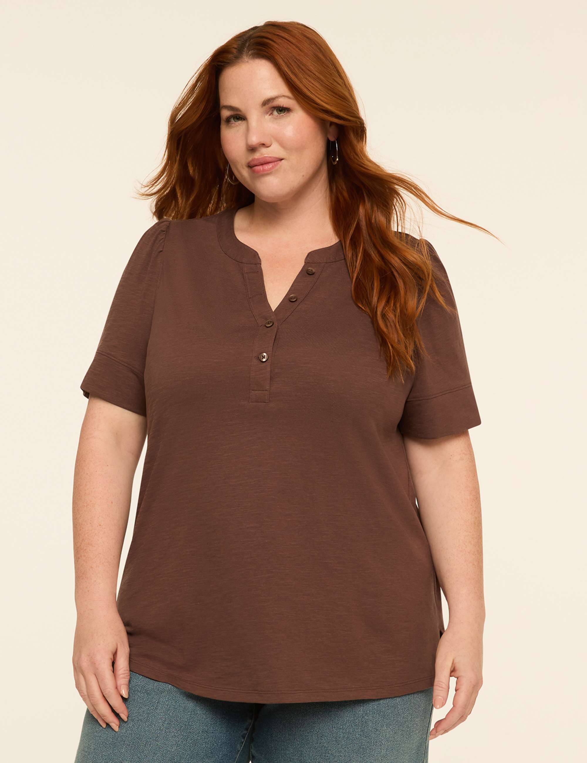 Puff-Sleeve Henley Tee