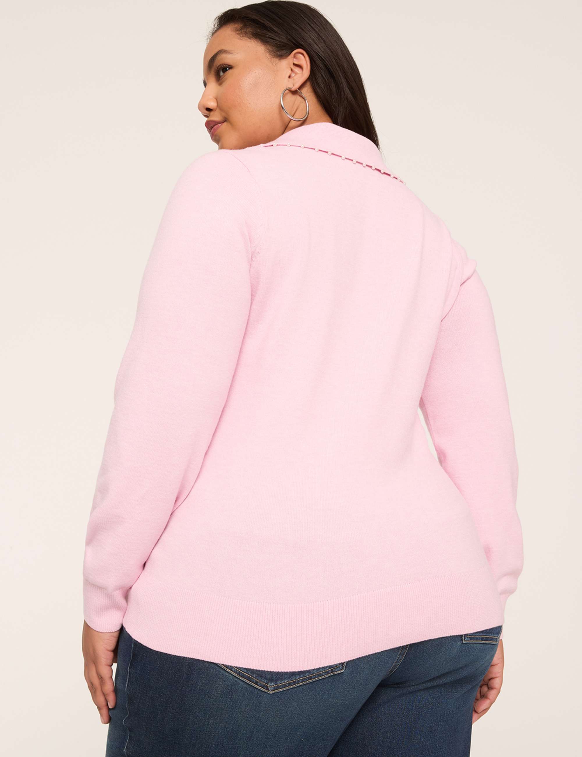 Pearlized V-Neck Collar Sweater