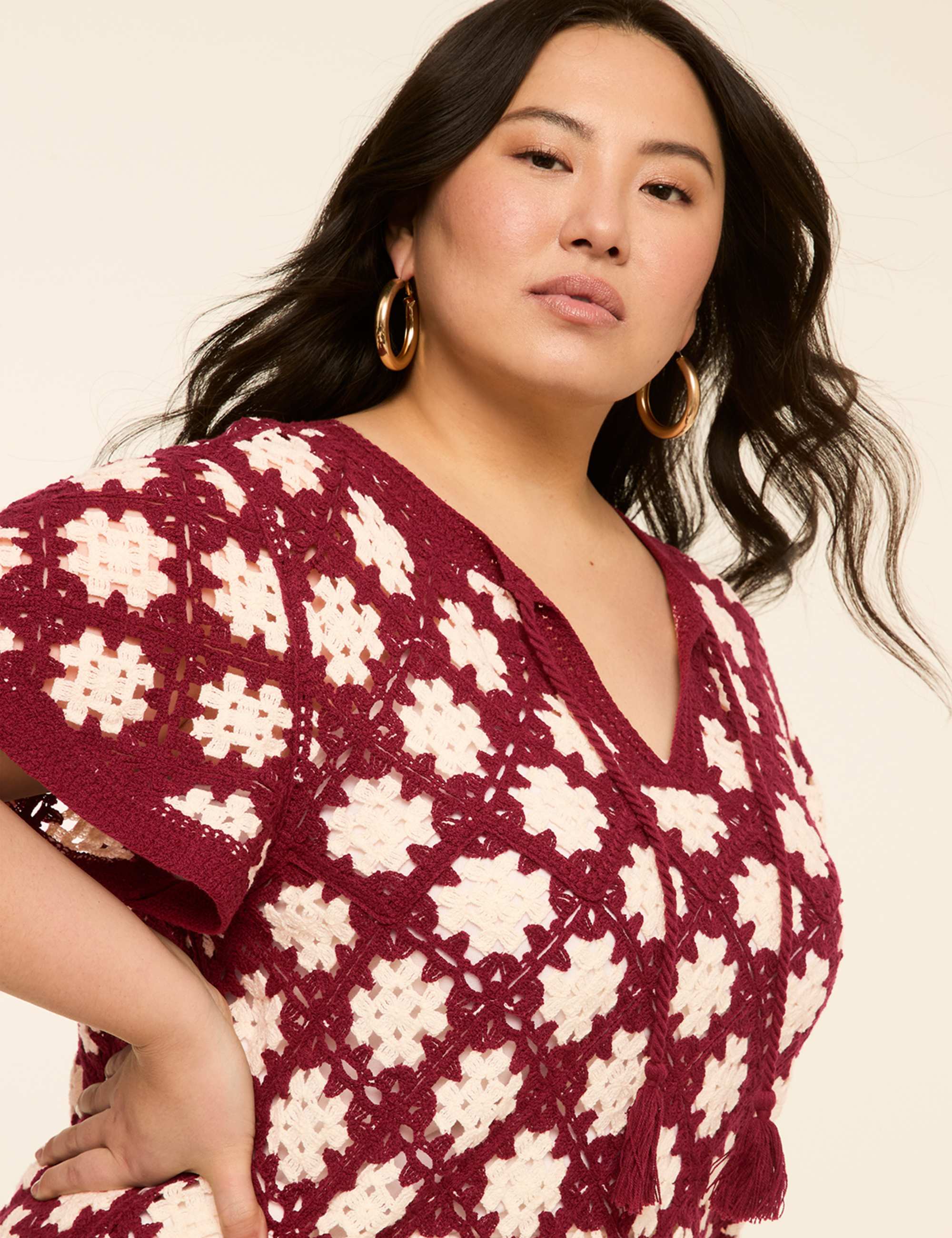 Flutter-Sleeve Crochet Sweater Top