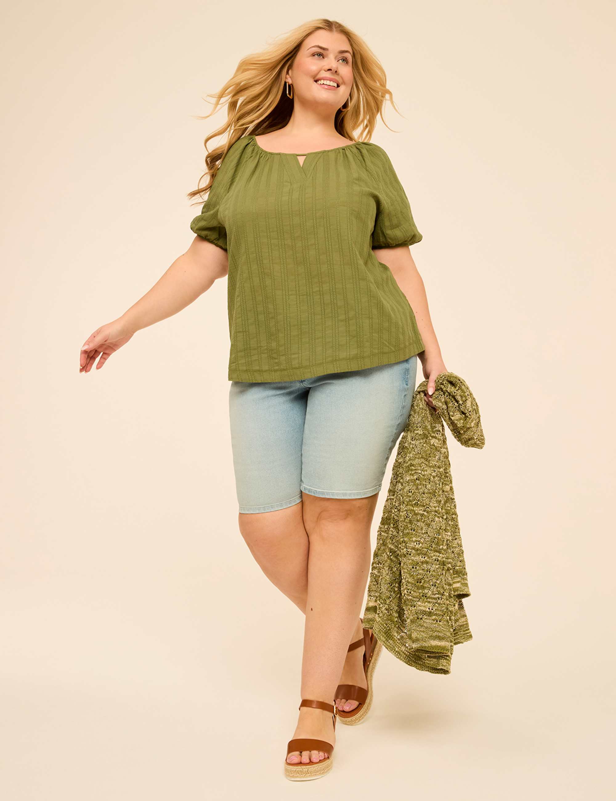 Puff-Sleeve Keyhole Top