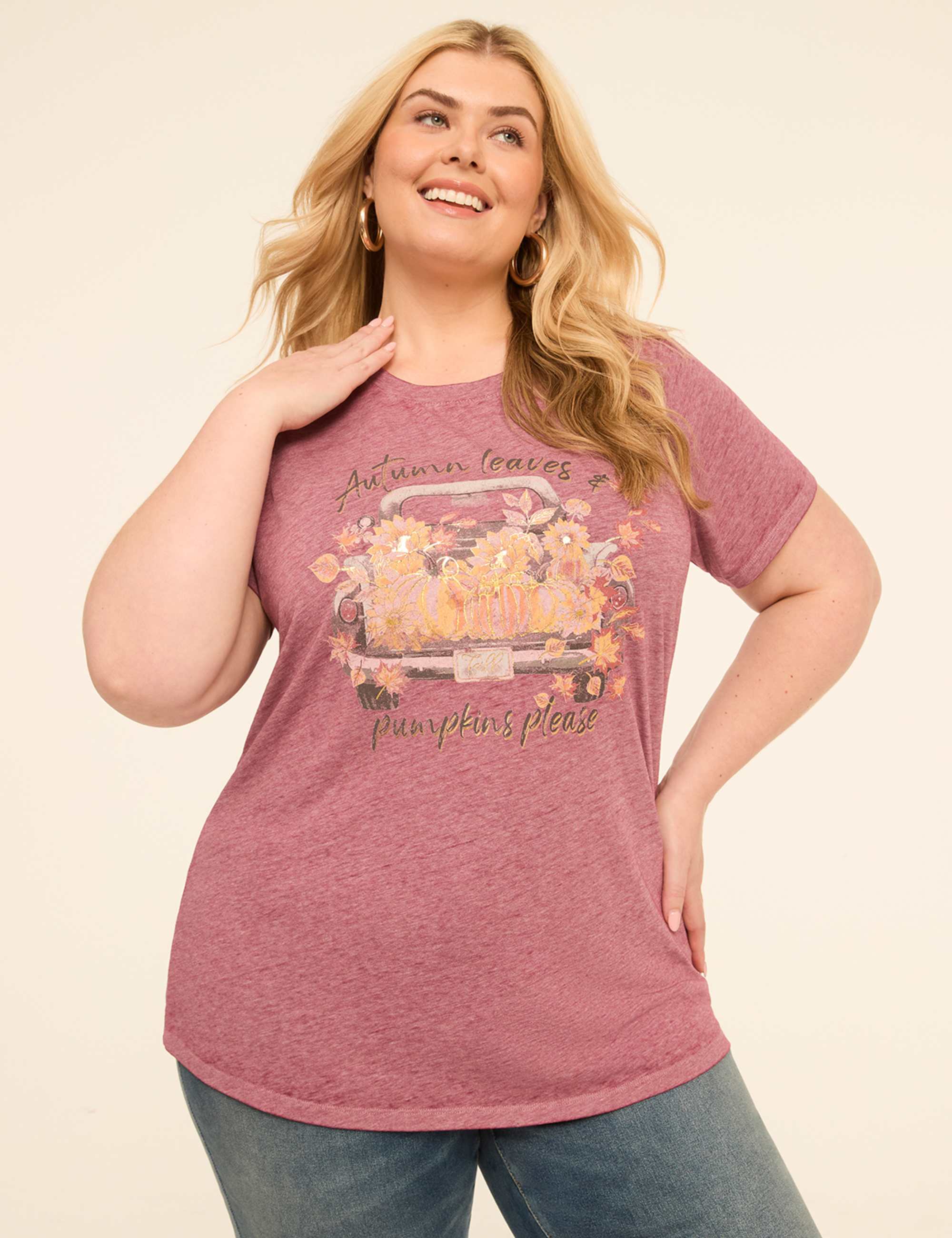 Foiled Autumn Leaves & Pumpkins Please Graphic Tee