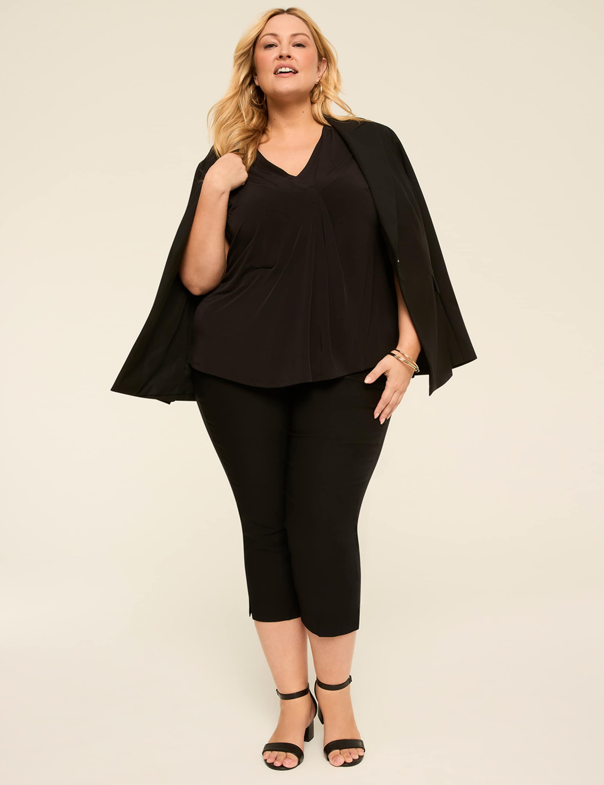 Swing Cap-Sleeve Pleat-Front Top