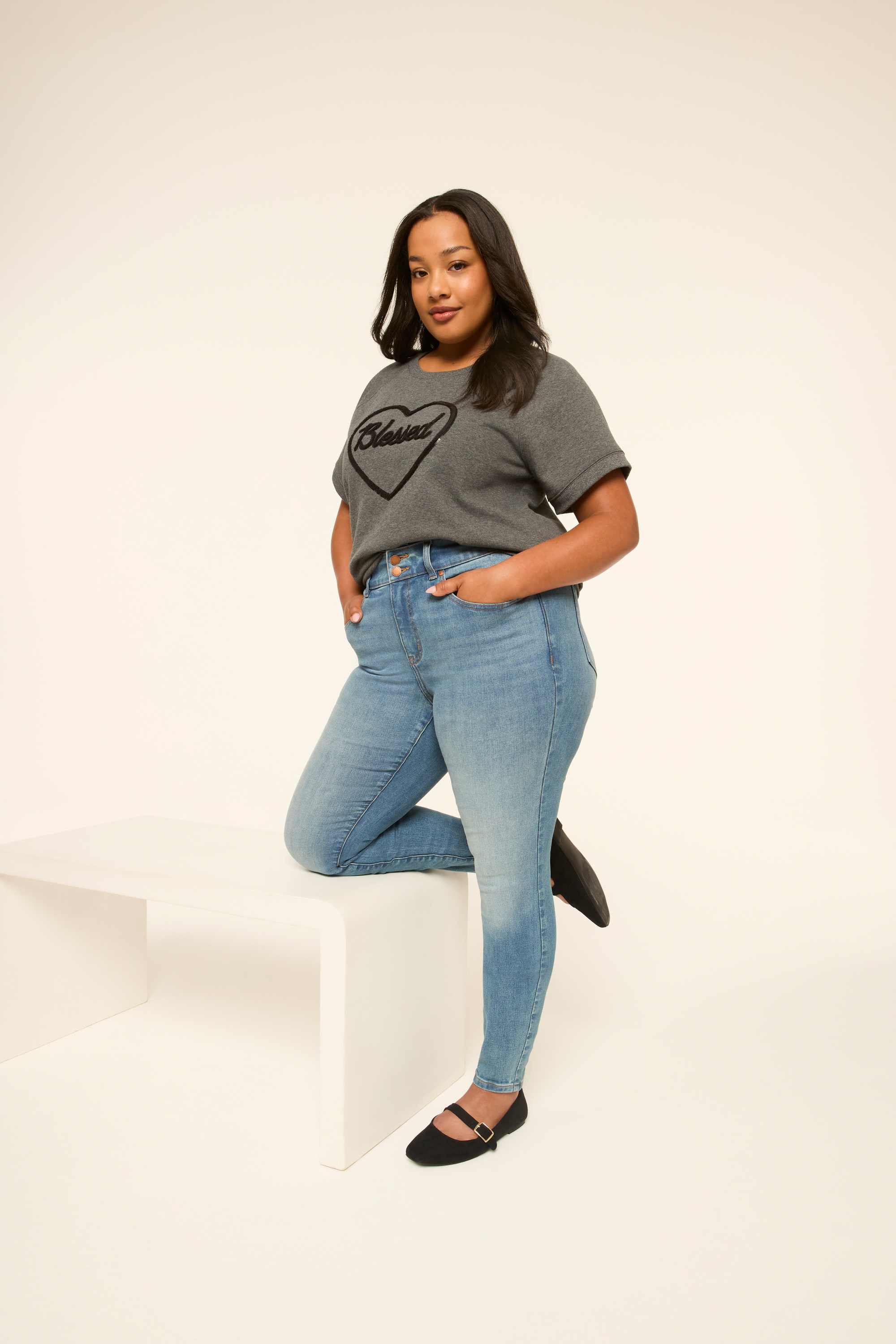 Chenille Blessed Heart Short-Sleeve Graphic Sweatshirt