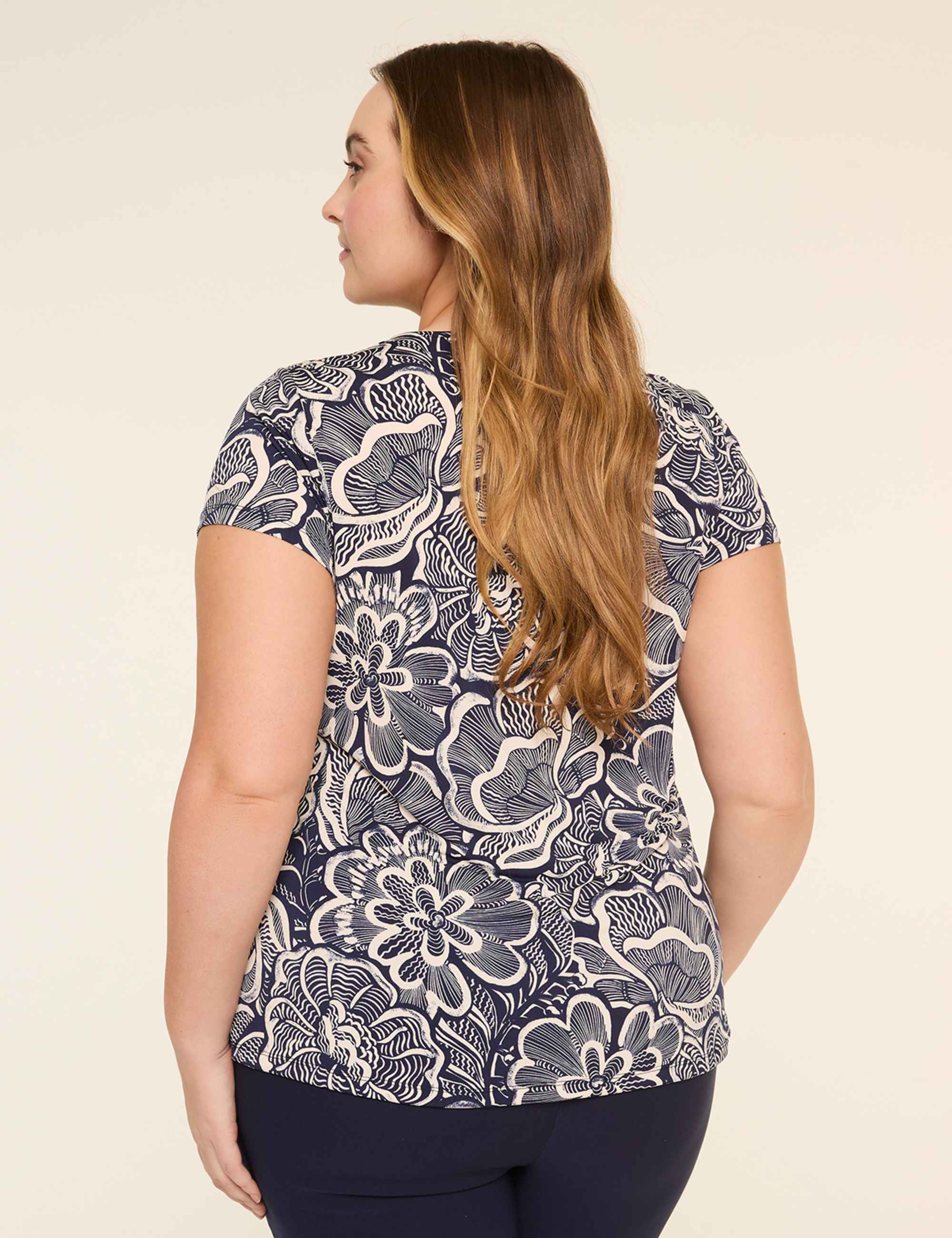 Swing Cap-Sleeve Pleat-Front Top