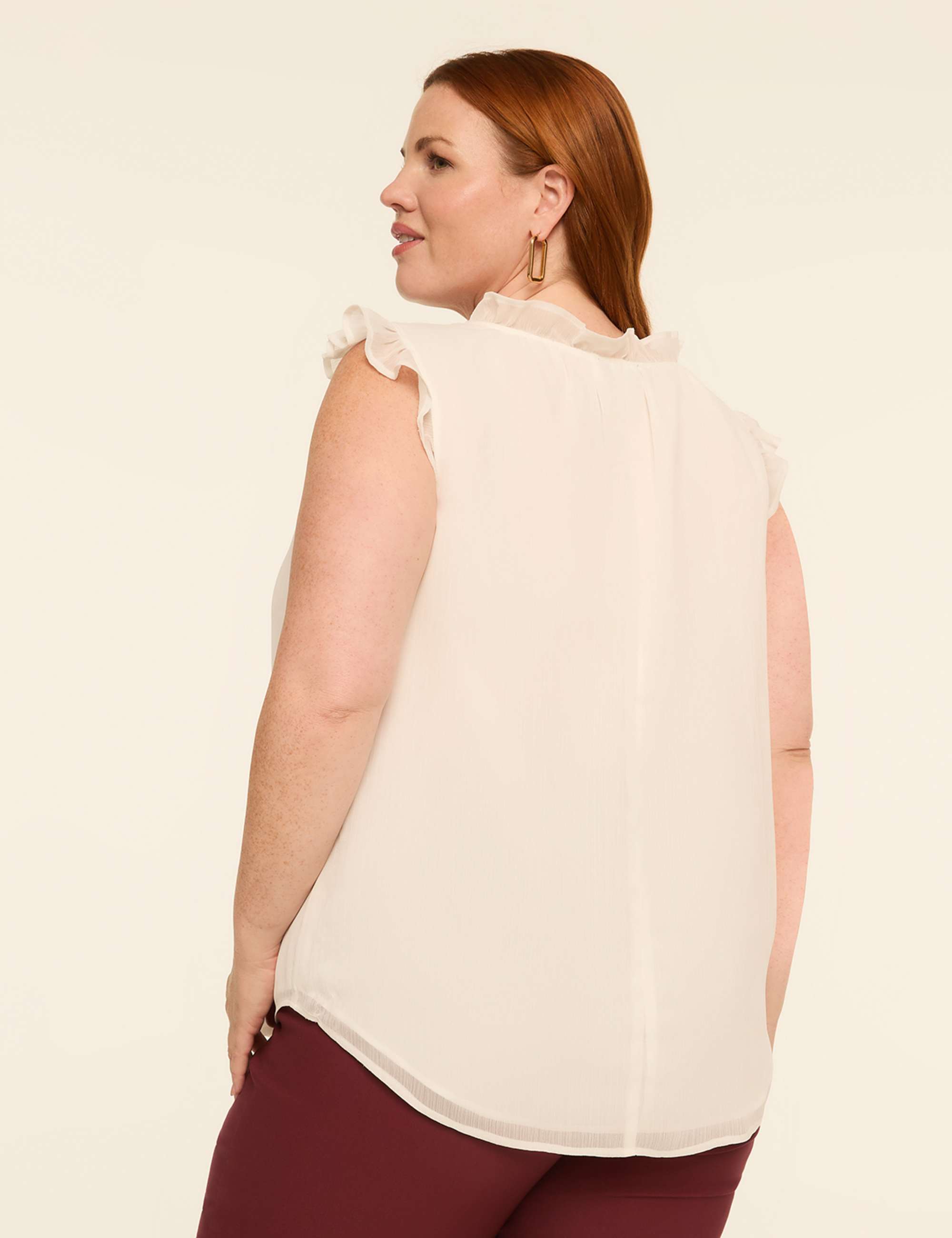 Ruffle-Sleeve Split-Neck Popover Blouse