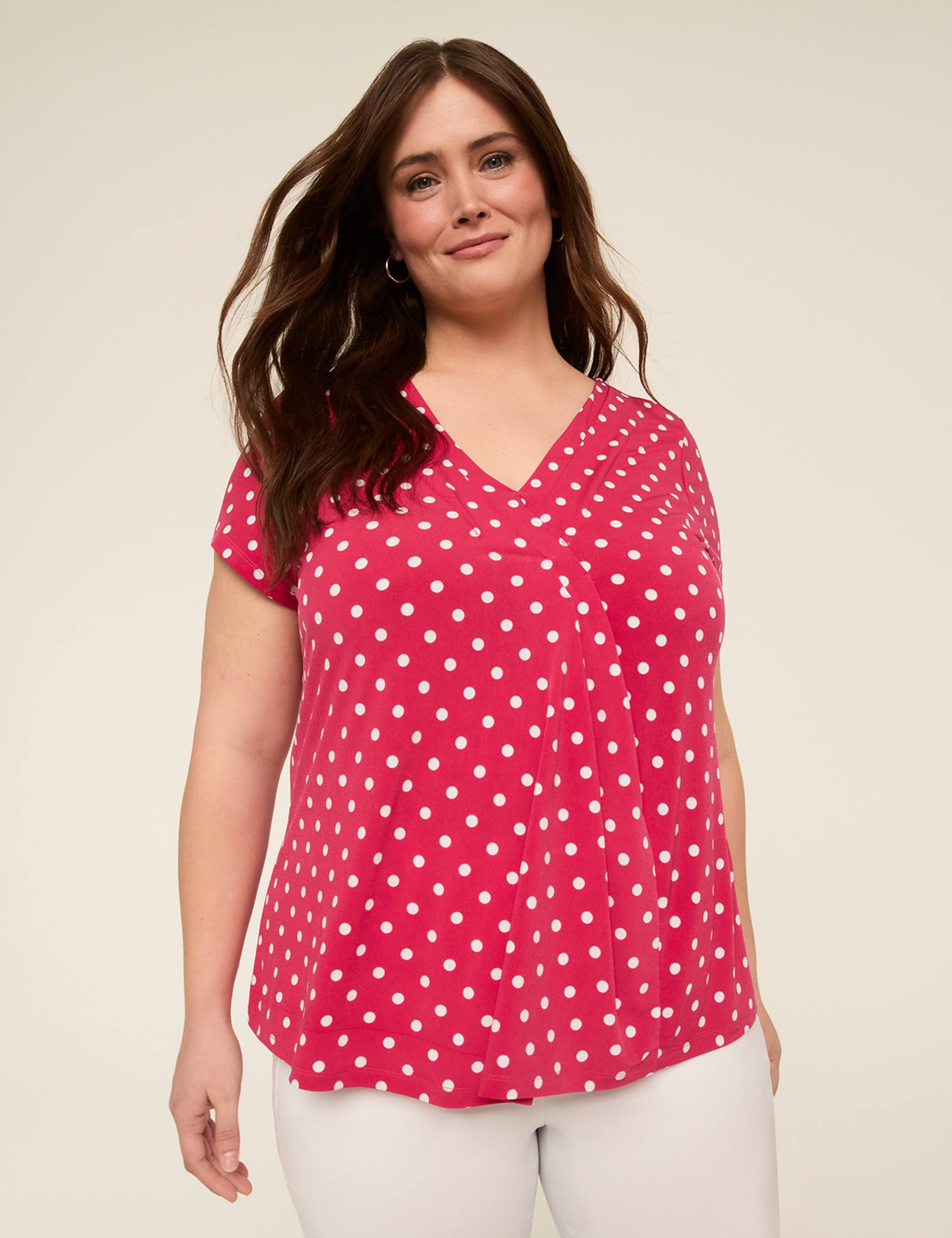 Swing Cap-Sleeve Pleat-Front Top