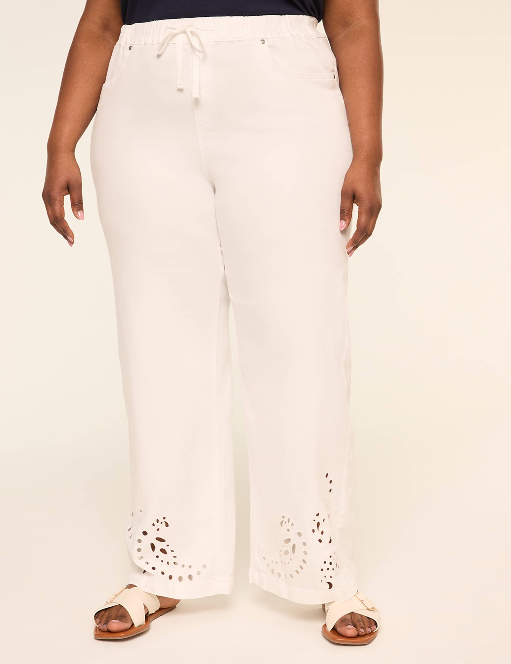 Pull-On Eyelet-Hem Relaxed Straight Jean