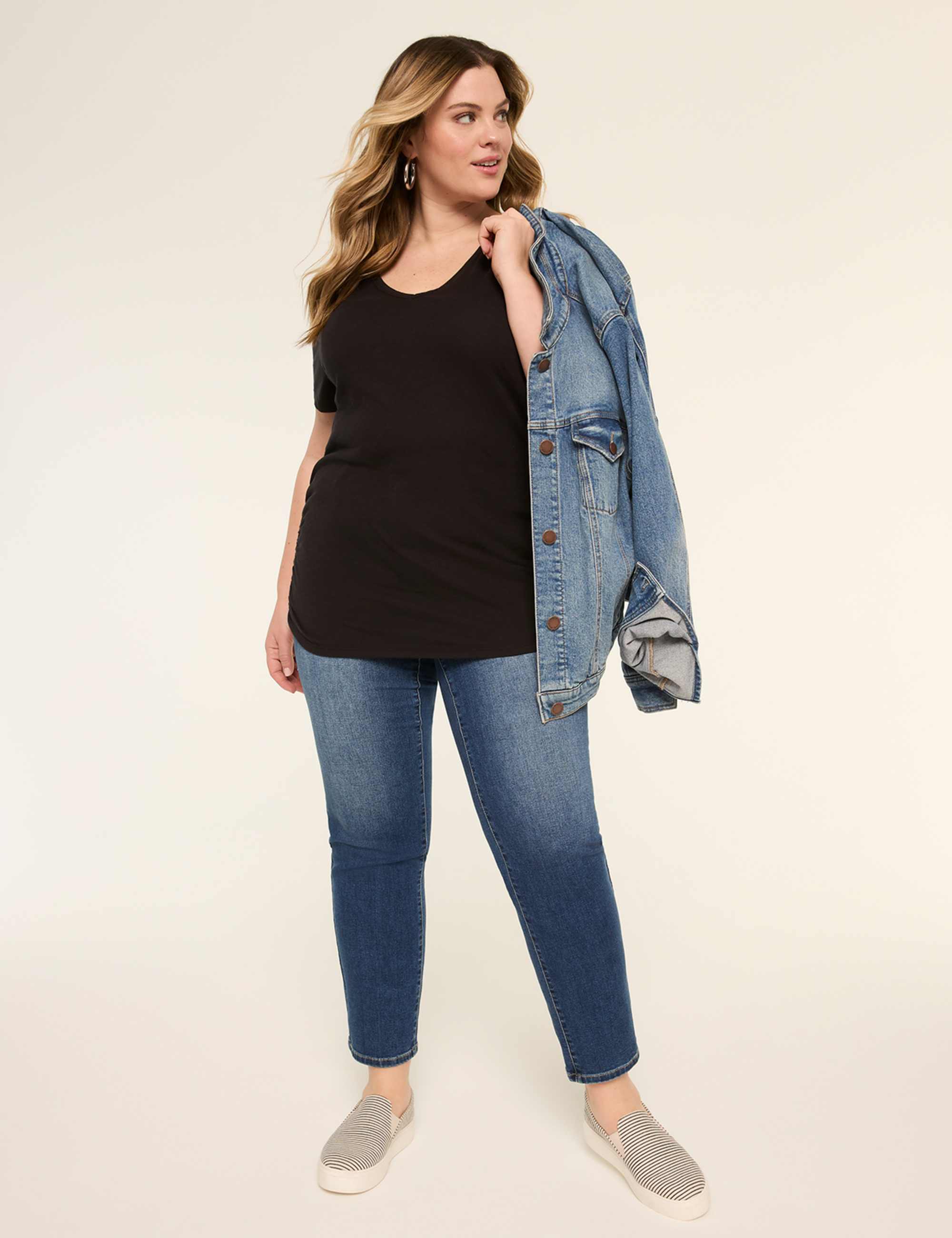 Short-Sleeve V-Neck Side-Ruched Tee