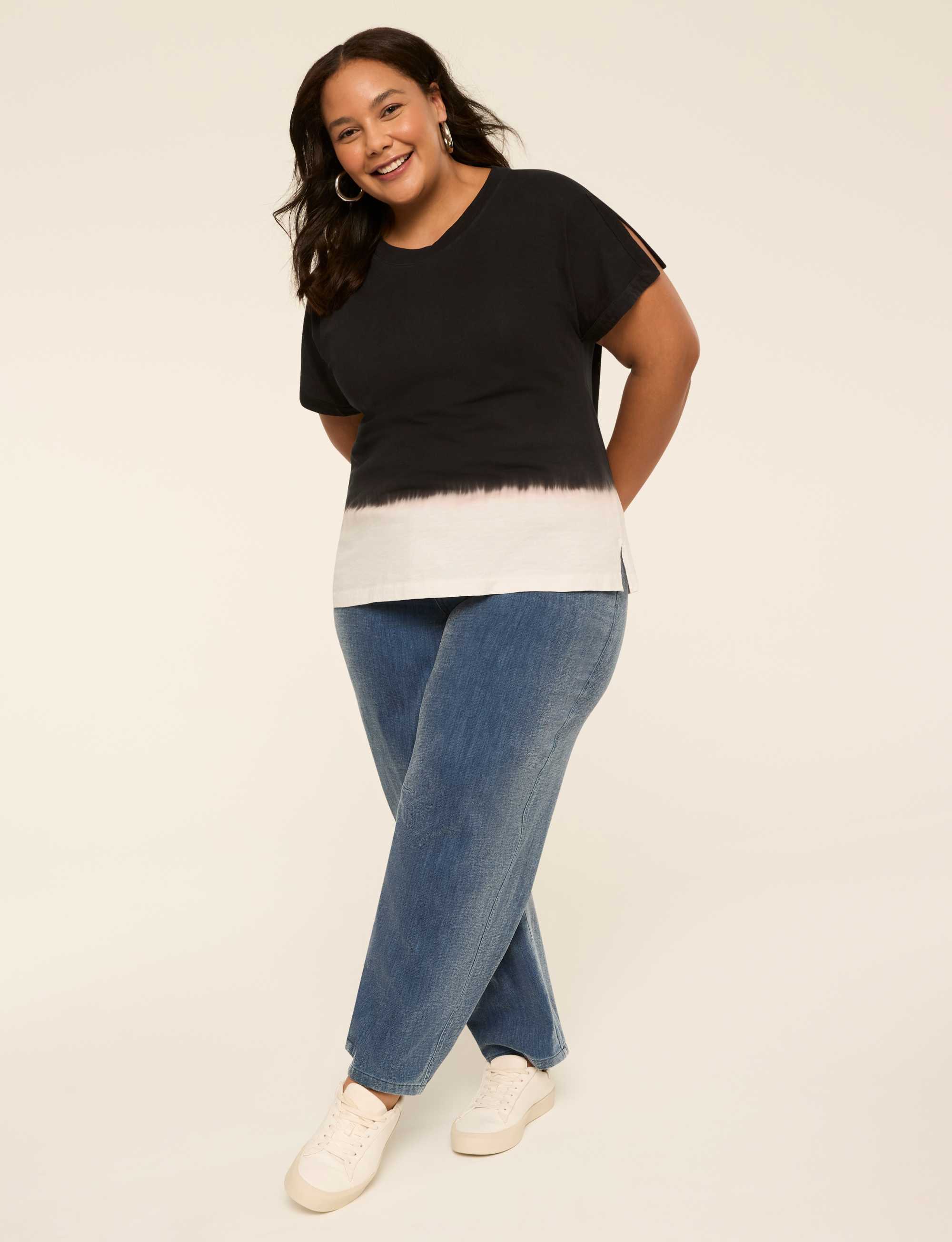 Cutaway-Sleeve Crew-Neck Top