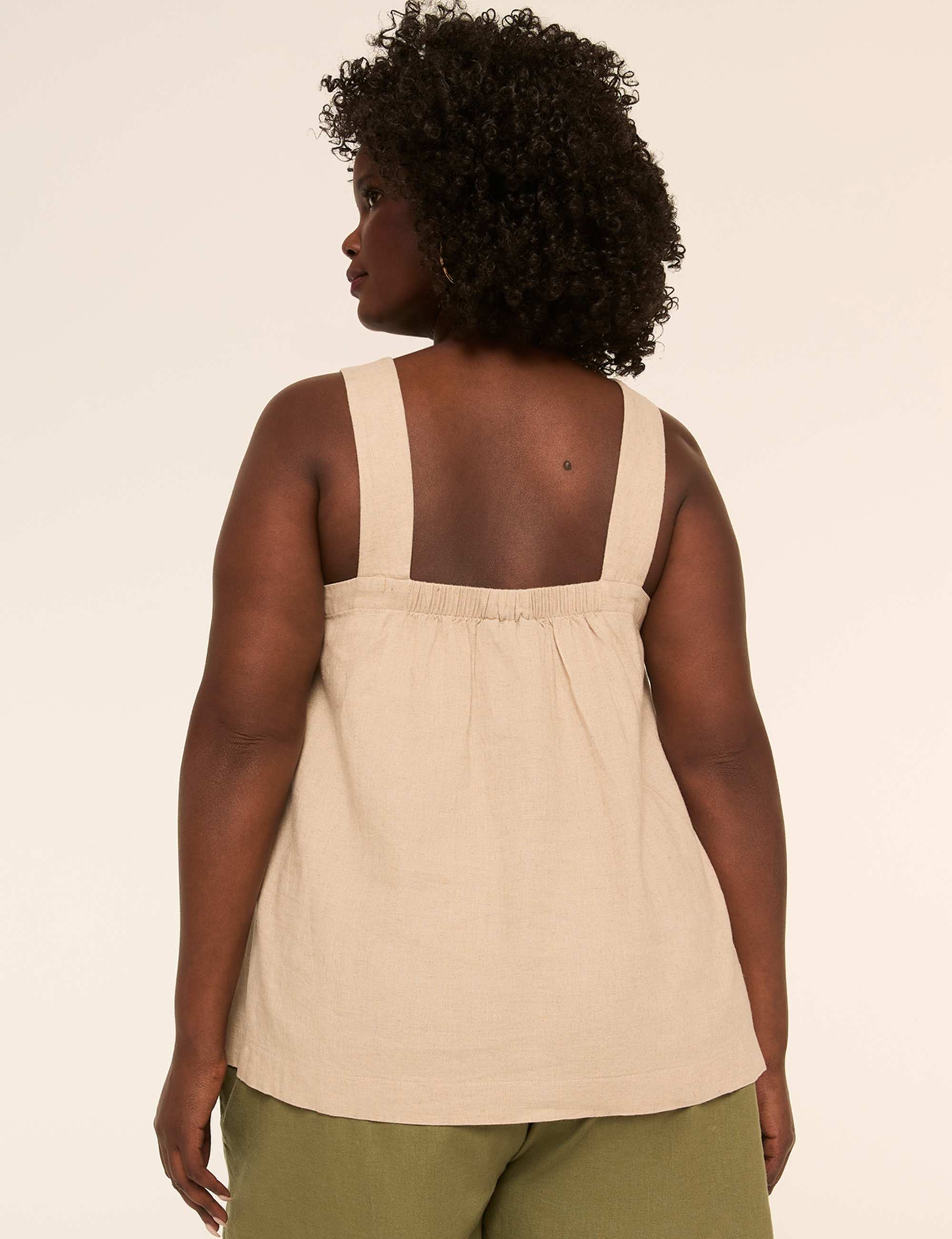 Square-Neck Linen-Blend Tank