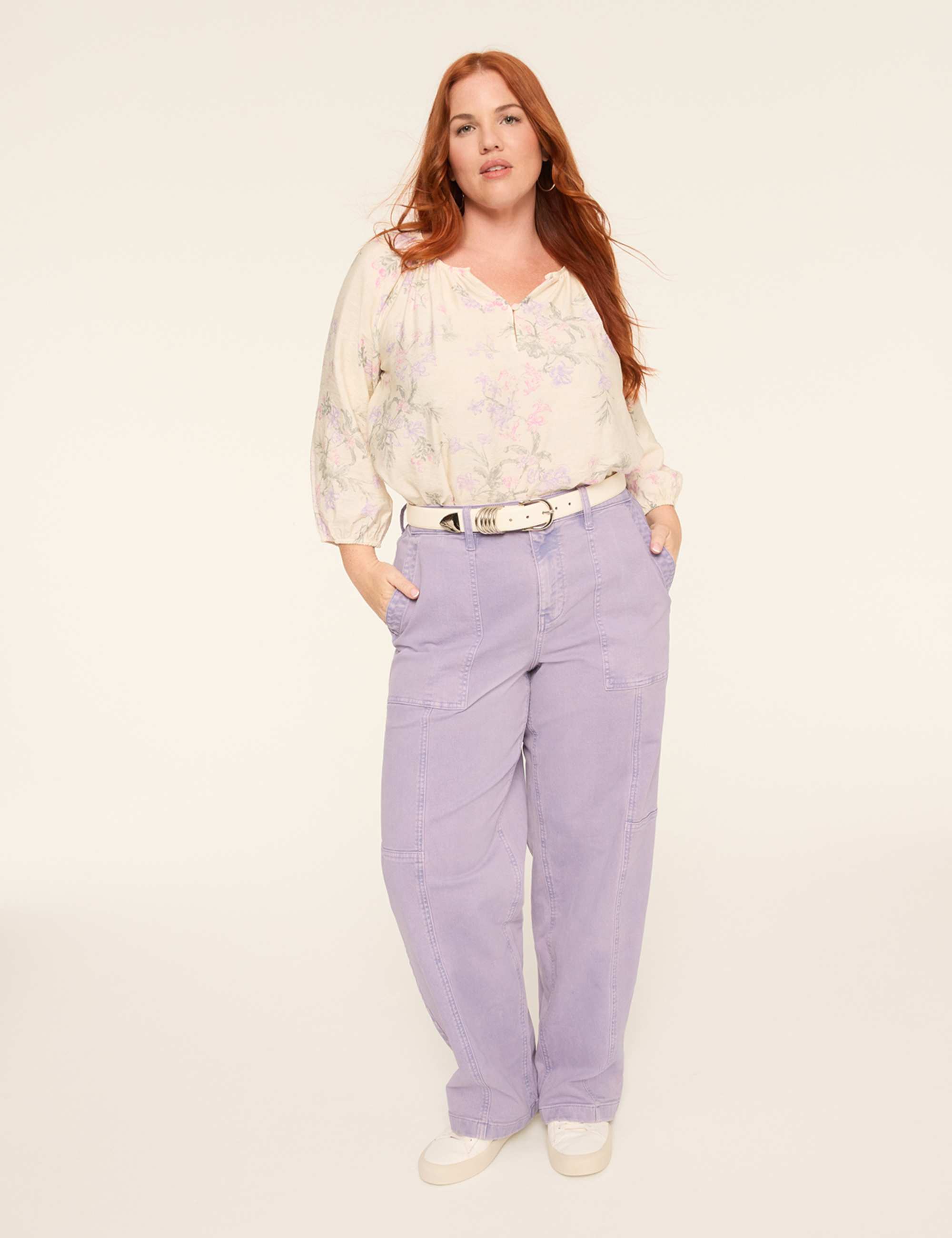 3/4-Sleeve Popover Blouse