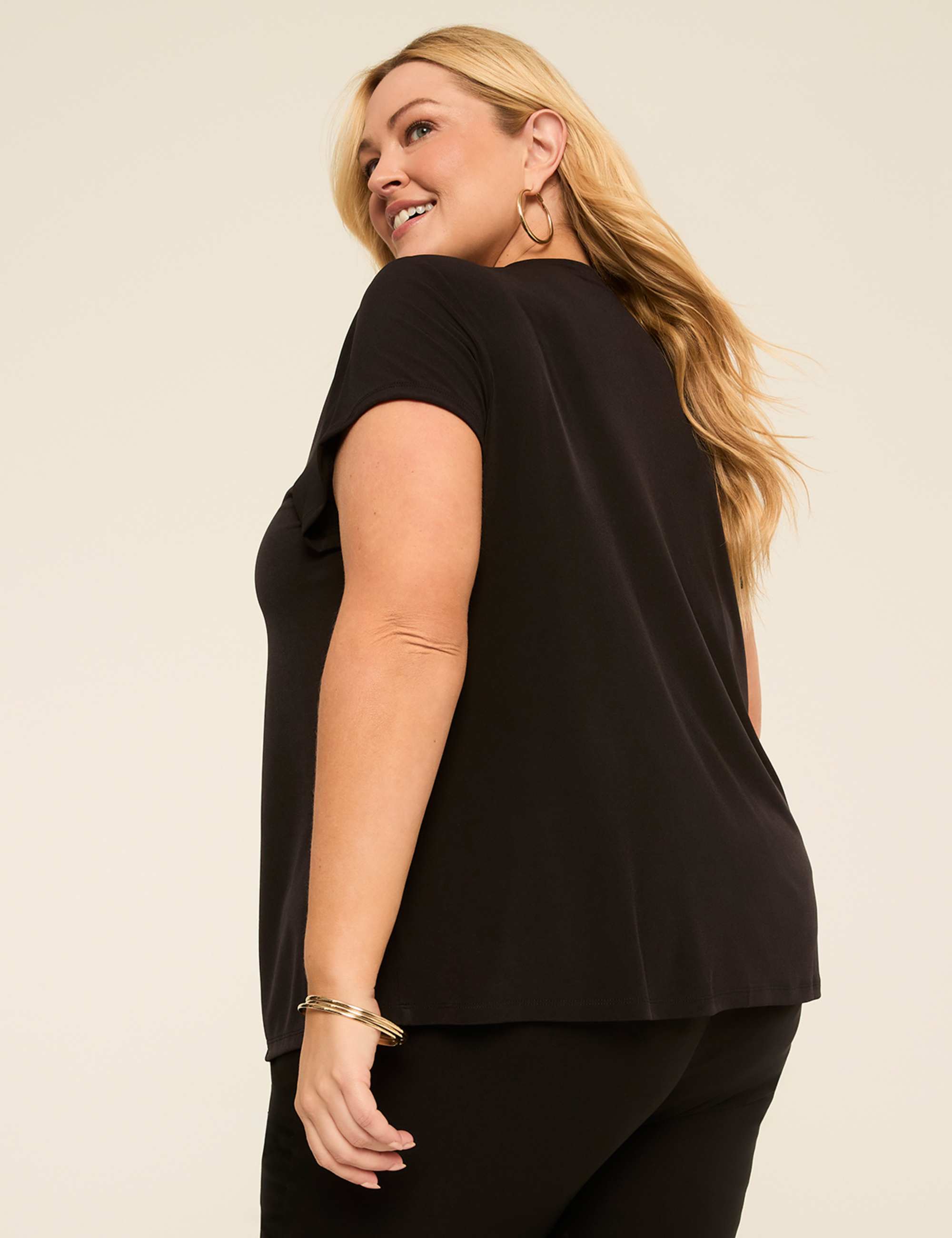 Swing Cap-Sleeve Pleat-Front Top