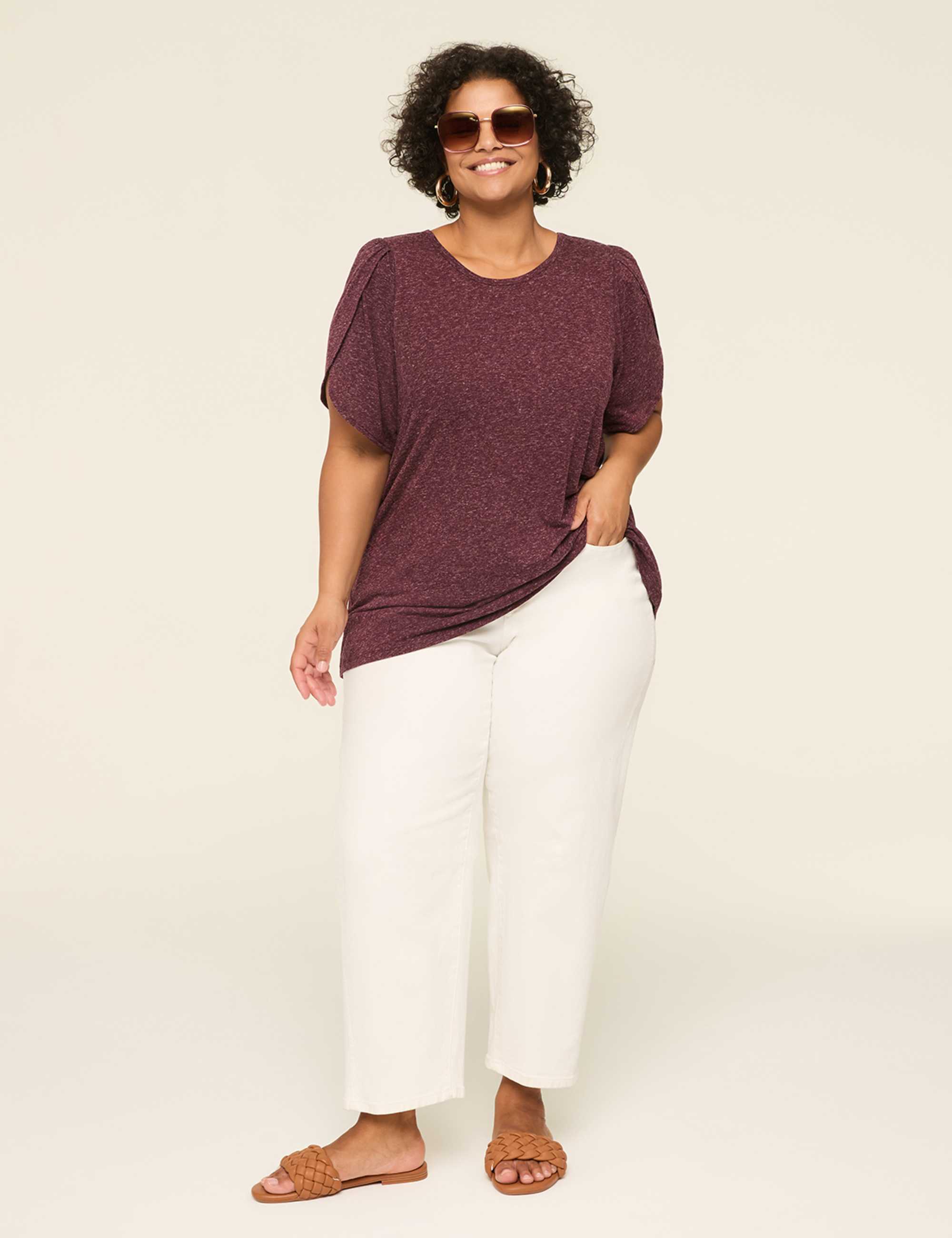 Knit Linen Tulip-Sleeve Top