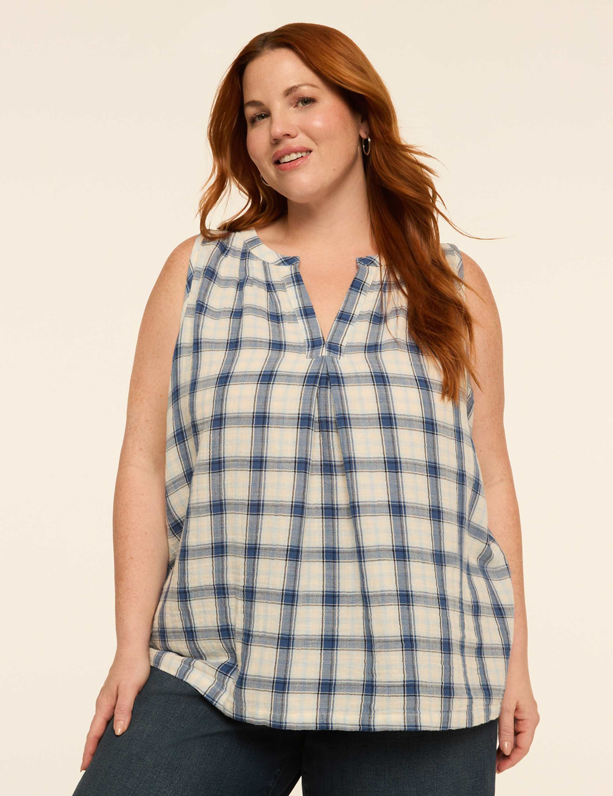 Pintuck Notch-Neck Tank