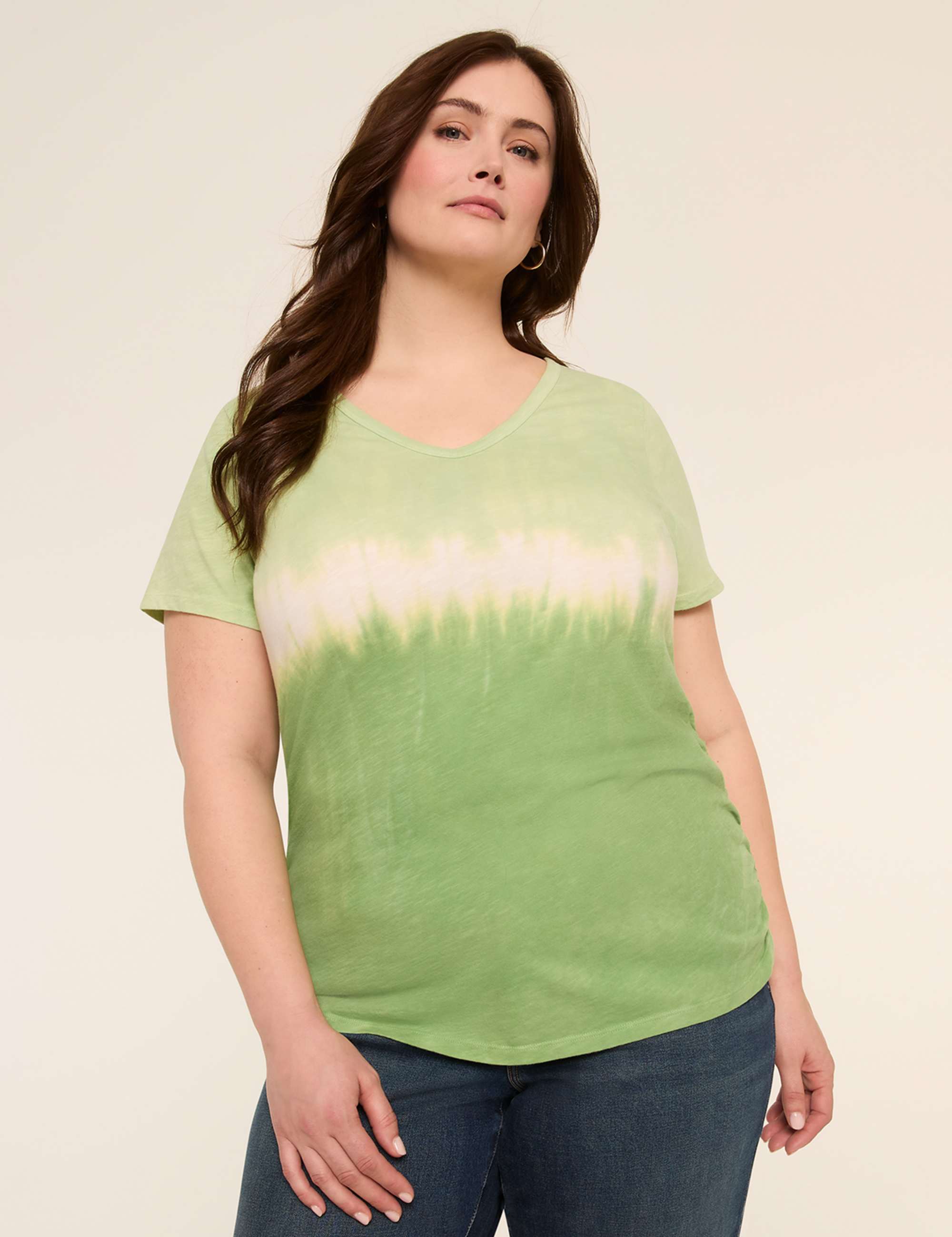 Short-Sleeve V-Neck Side-Ruched Tee