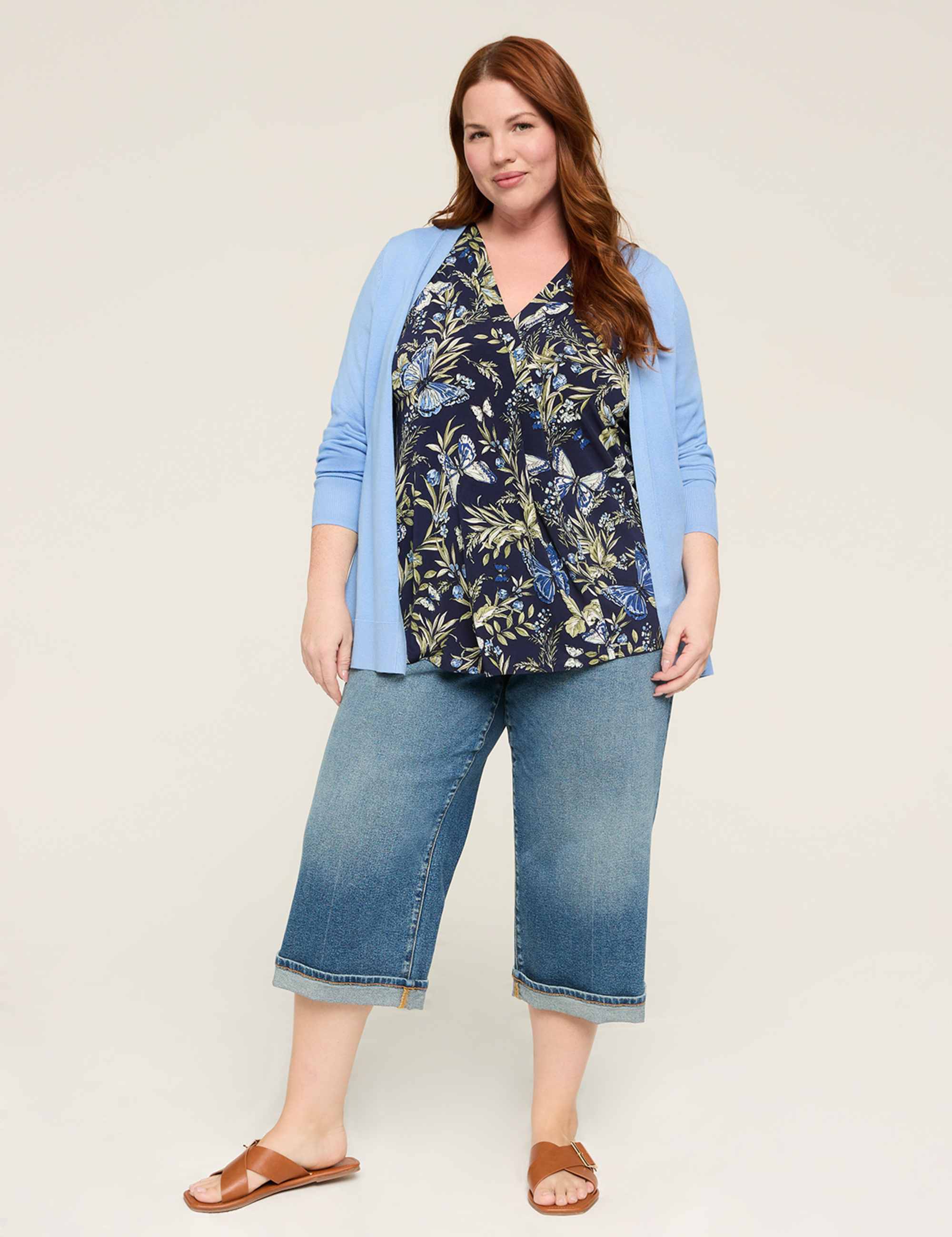 Cap-Sleeve Pleat-Front Top