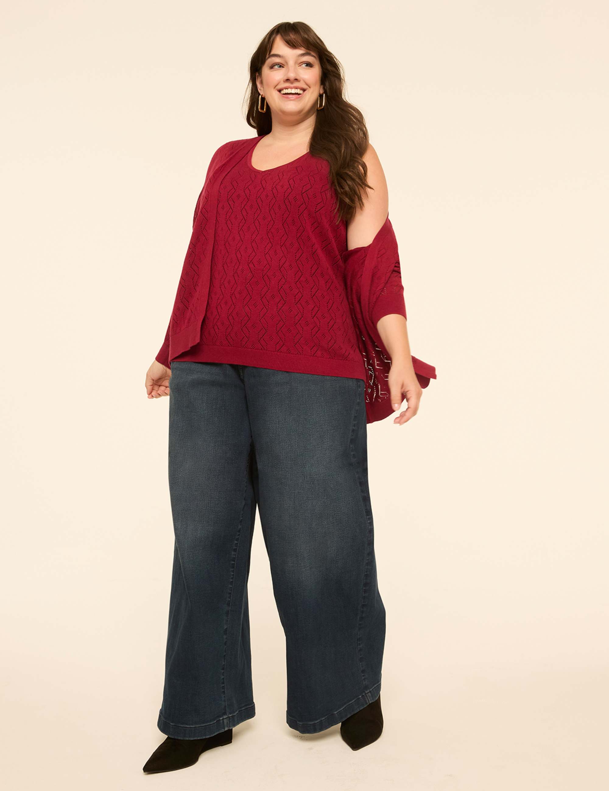 Pointelle-Stitch V-Neck Sweater Tank