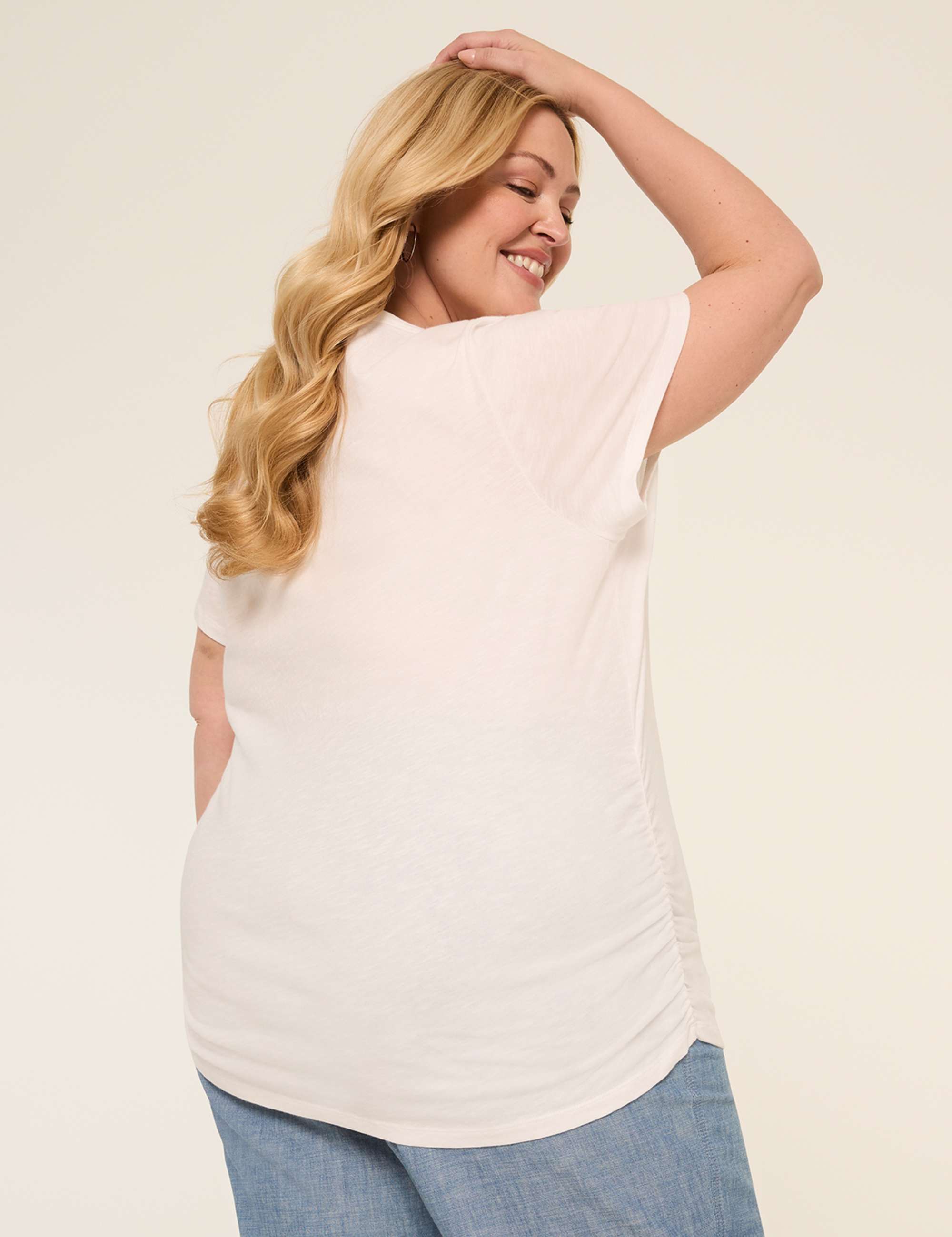 Short-Sleeve V-Neck Side-Ruched Tee