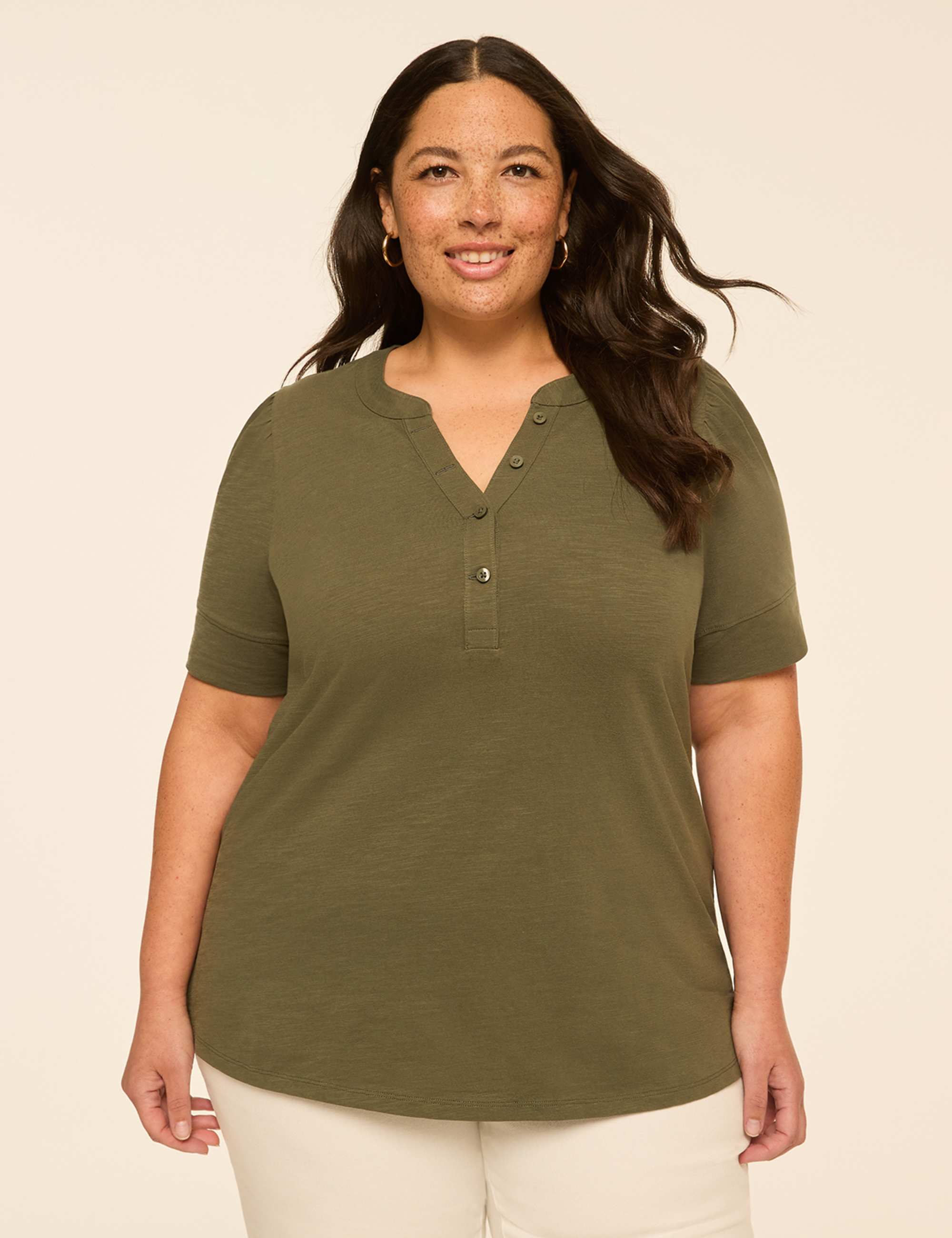 Puff-Sleeve Henley Tee