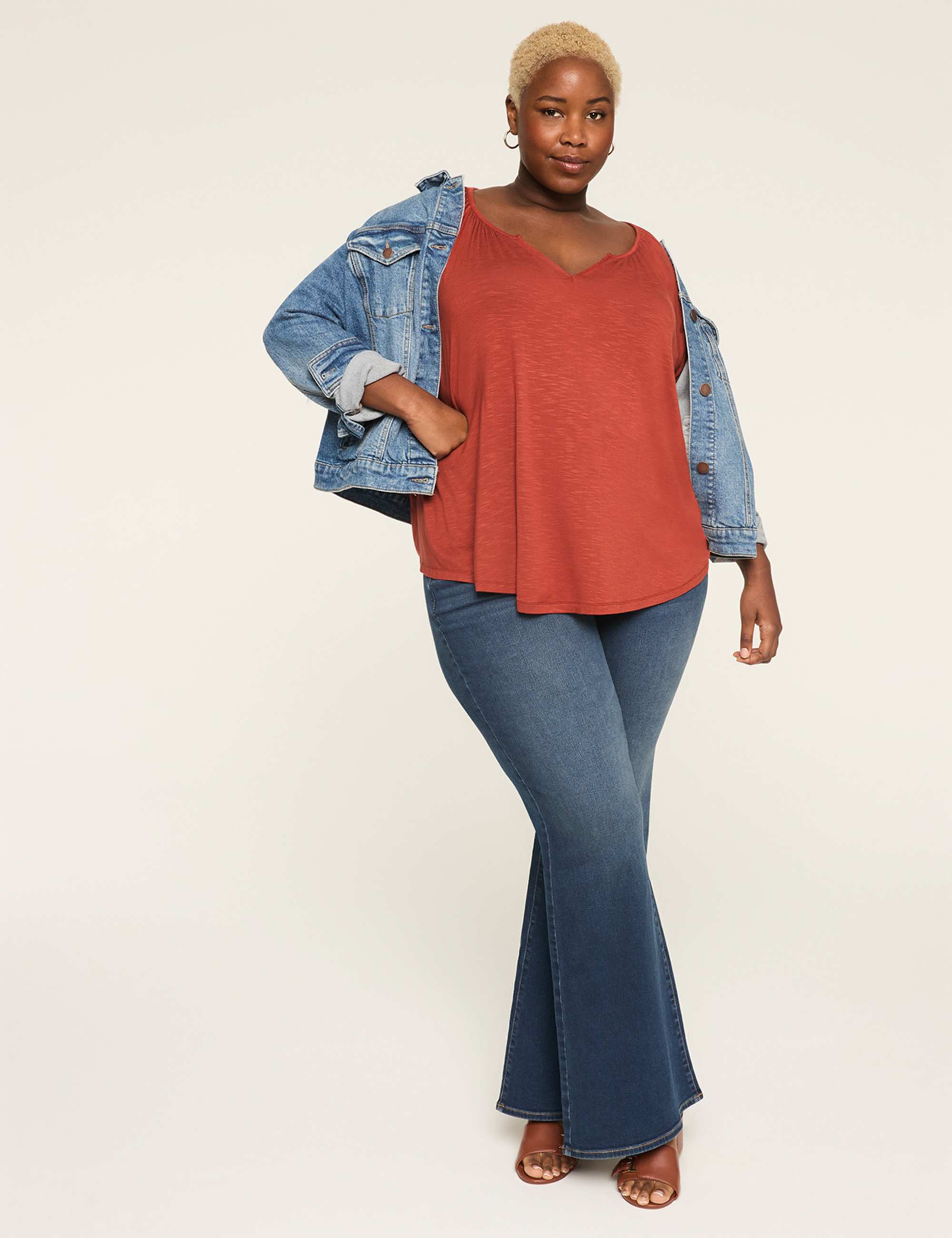 Swing 3/4-Sleeve Notch-Neck Top