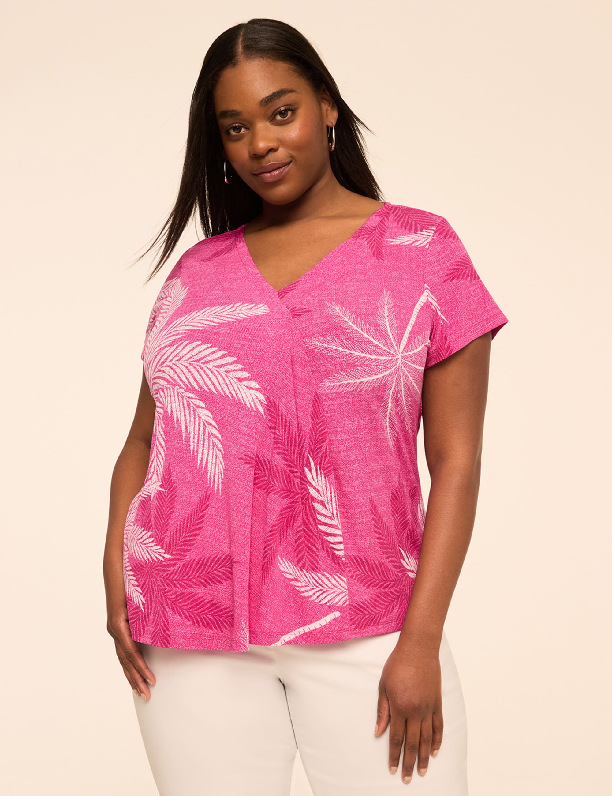 Swing Cap-Sleeve Pleat-Front Top