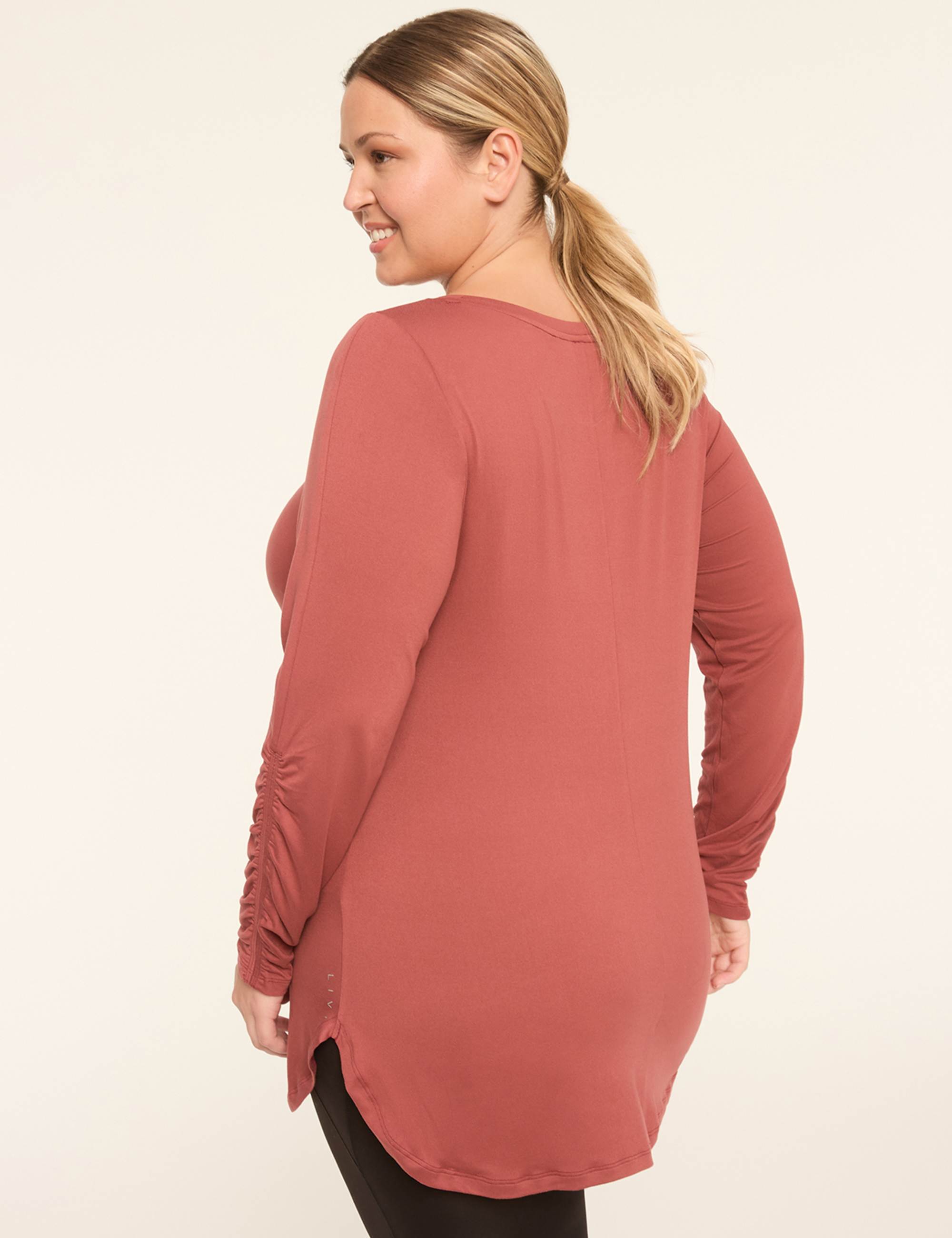 LIVI Soft Boatneck Ruched-Sleeve Tunic