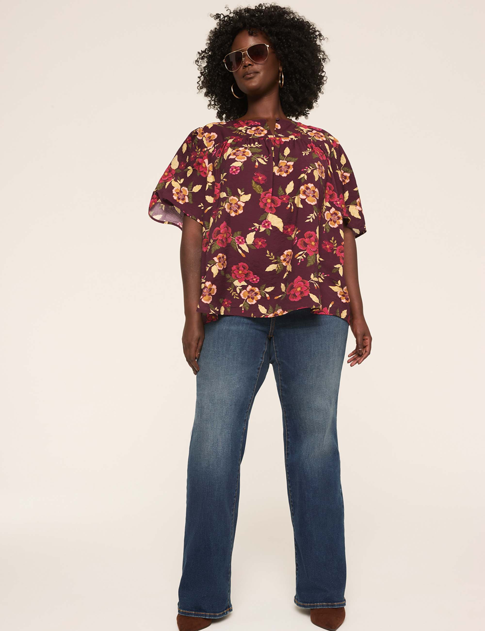 Swing Circle-Sleeve Popover Blouse
