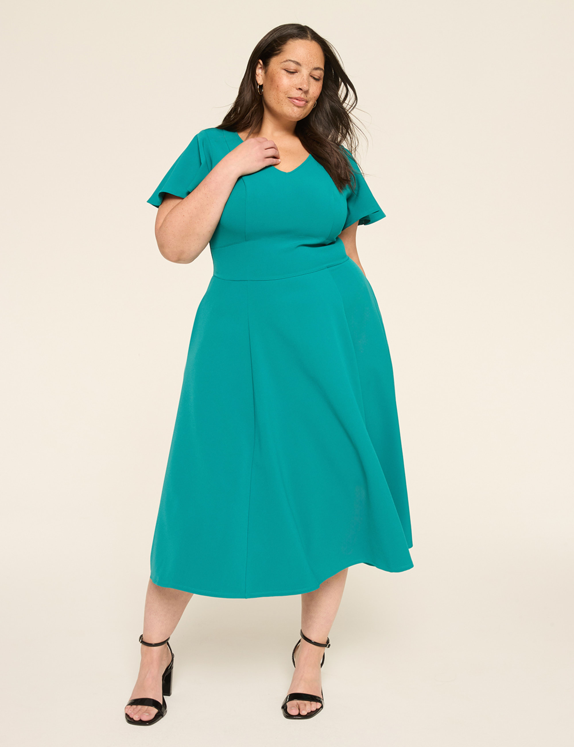 Lena V-Neck Level-Hem Midi Dress