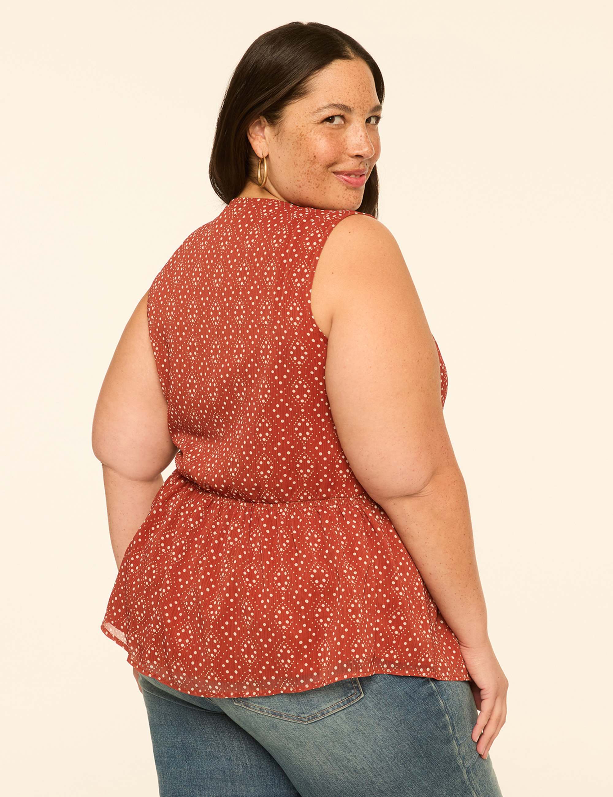 Smocked-Yoke V-Neck Tank