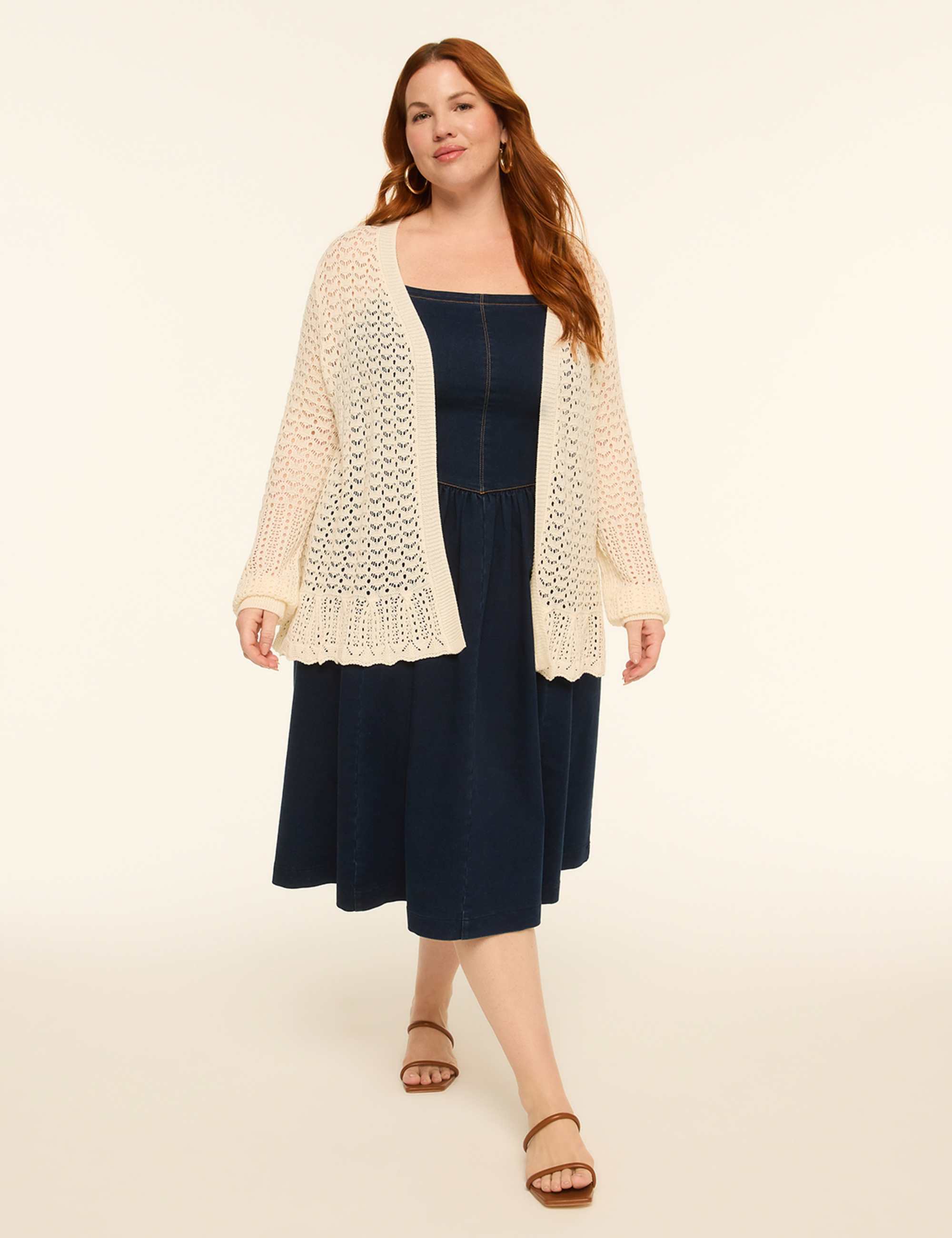 Ruffle-Hem Open-Front Cardigan