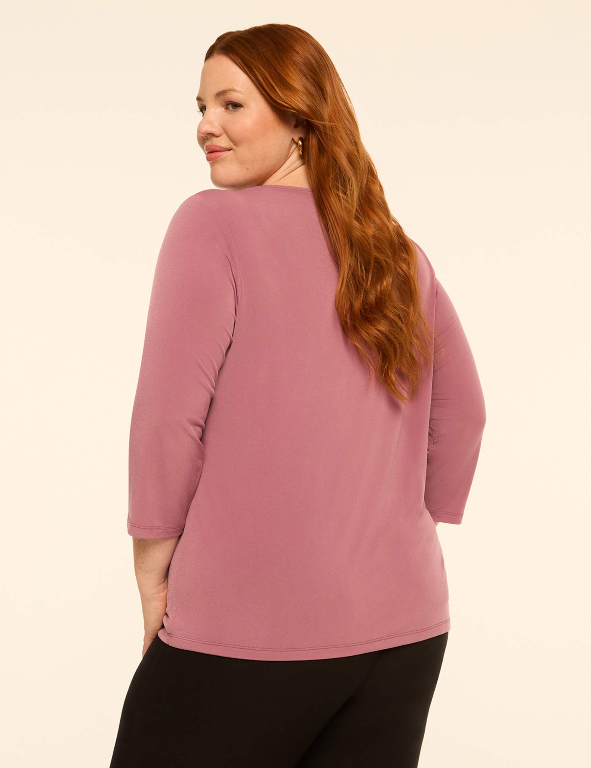 Swing 3/4-Sleeve Pleat-Front Top