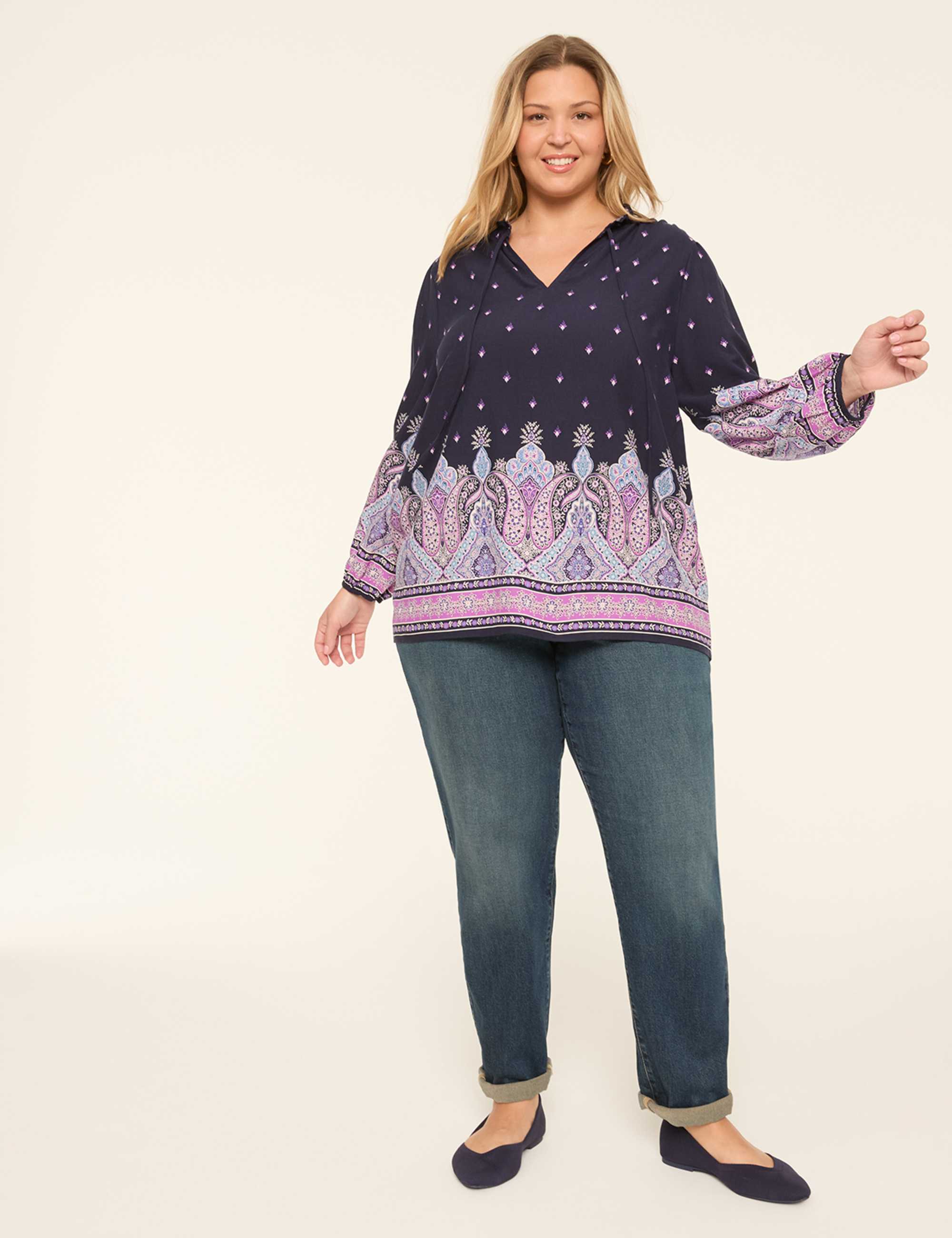 Ruffle Tie-Neck Popover Blouse
