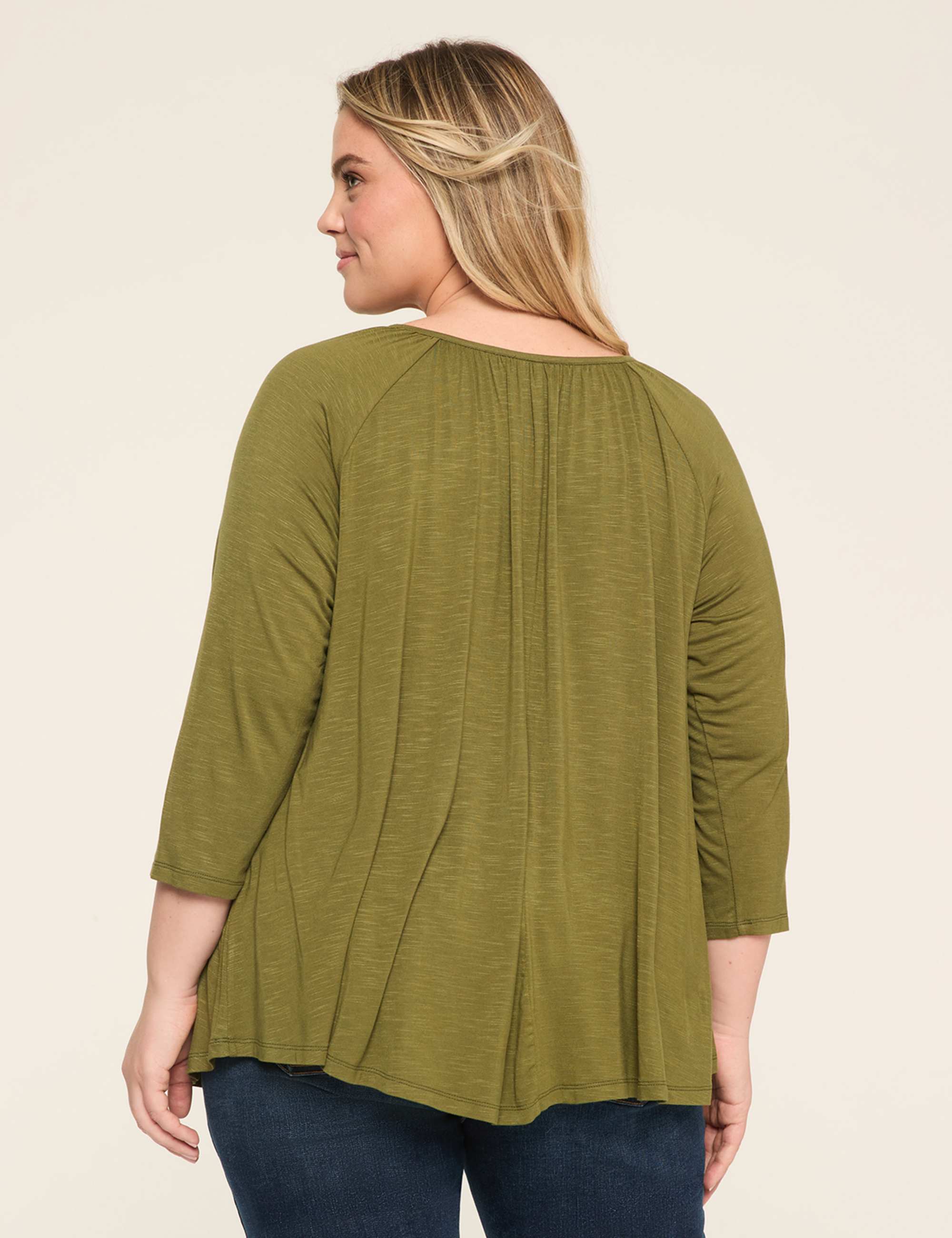 Swing 3/4-Sleeve Notch-Neck Top
