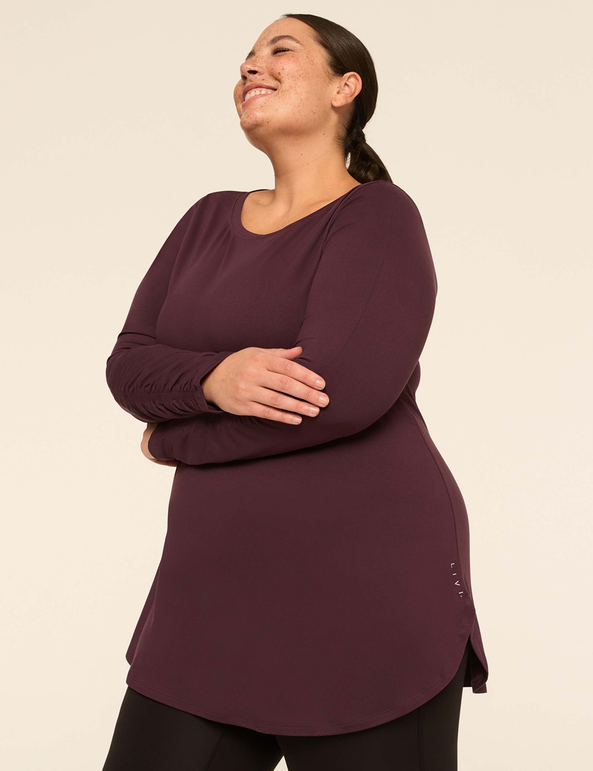 LIVI Soft Boatneck Ruched-Sleeve Tunic