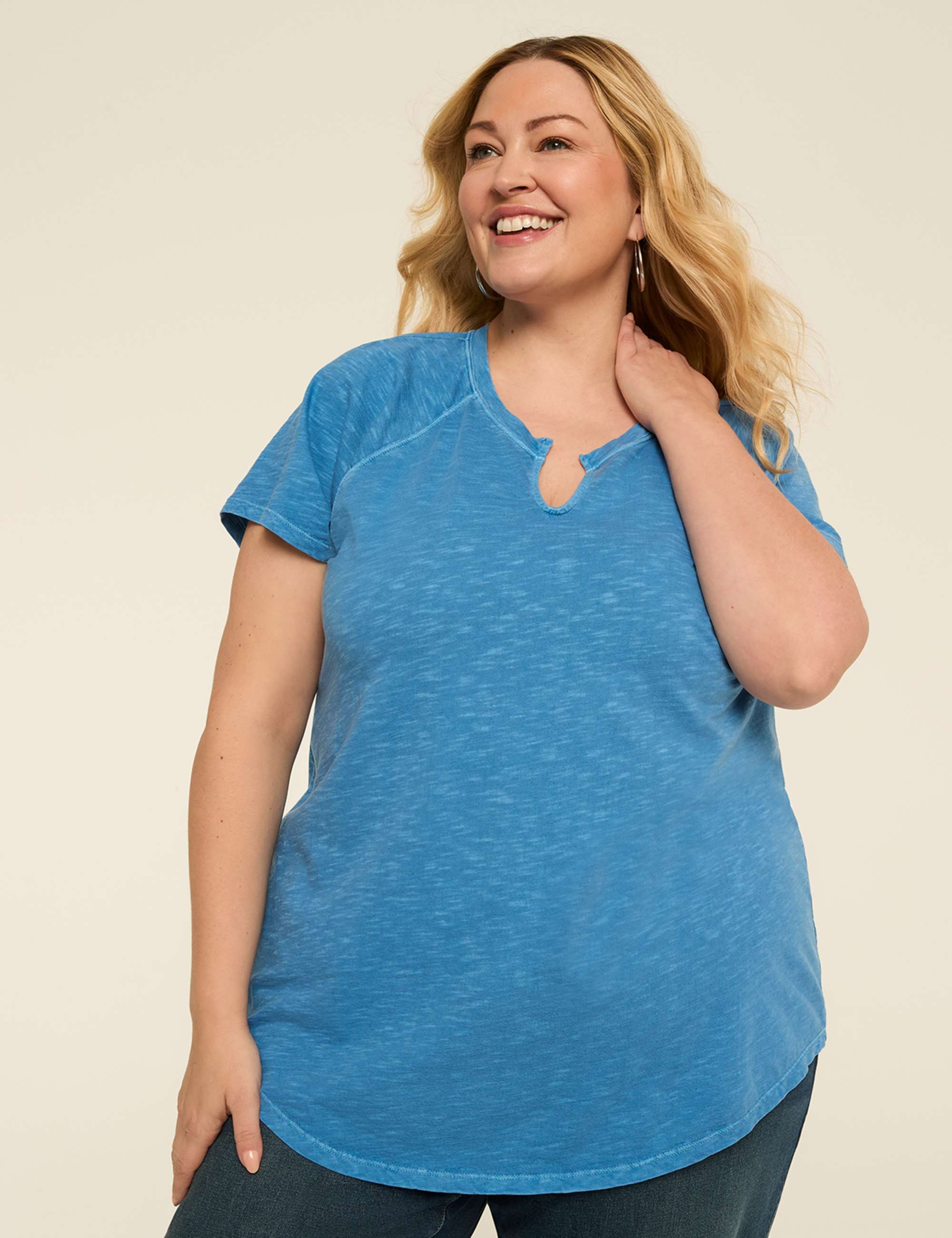 Short-Sleeve Notch-Neck Top