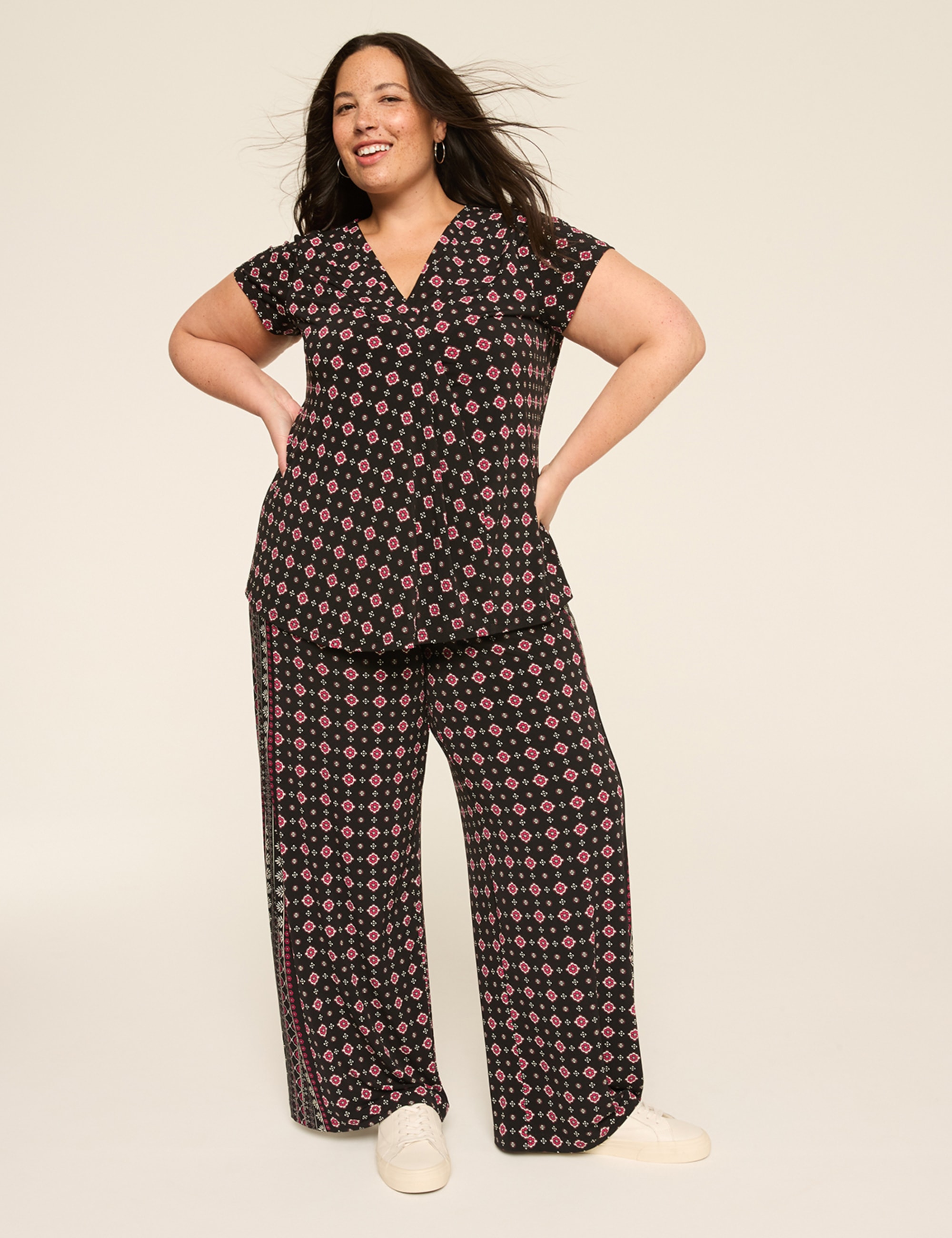 Cap-Sleeve Pleat-Front Top