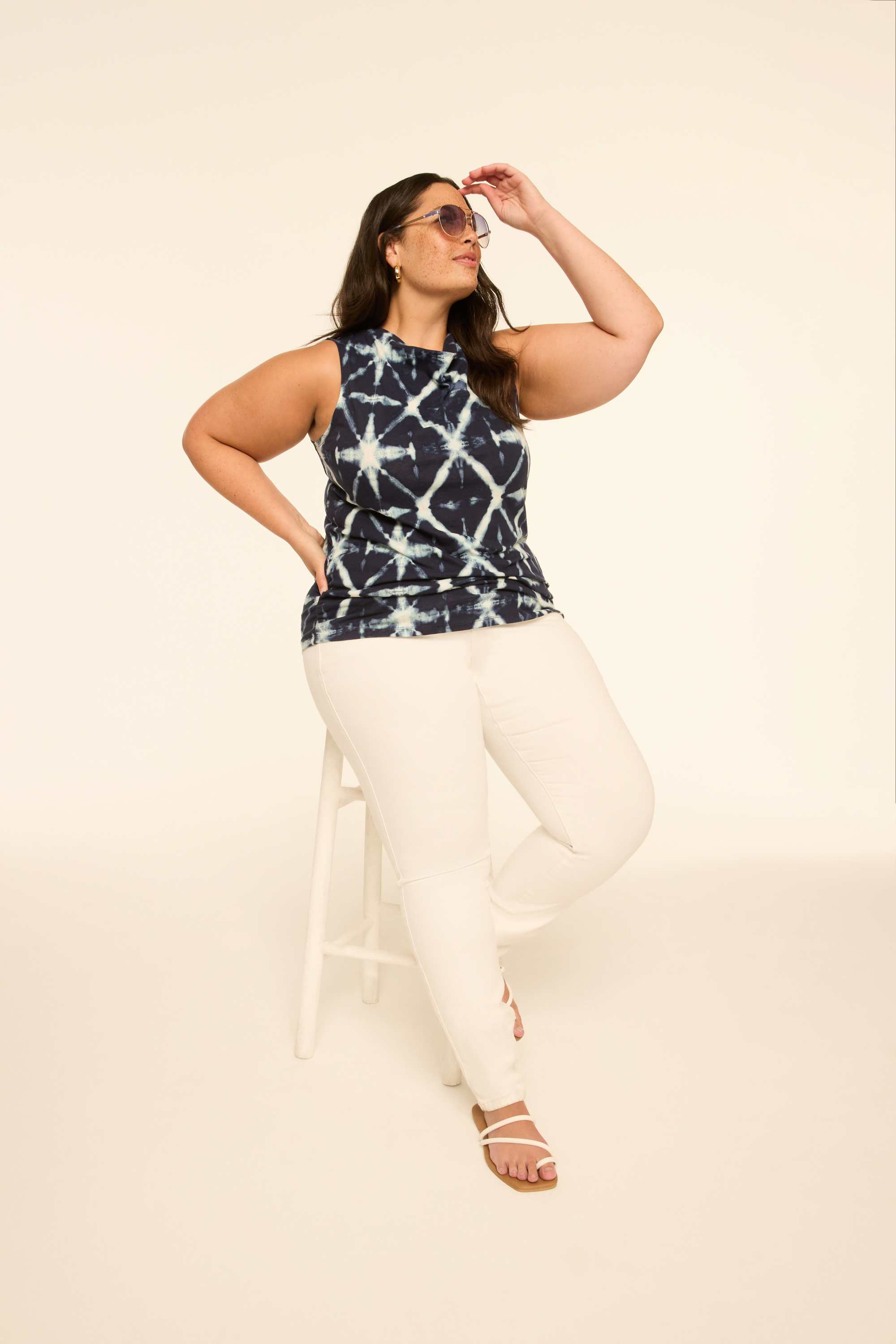 Sleeveless Boatneck Side-Ruched Top