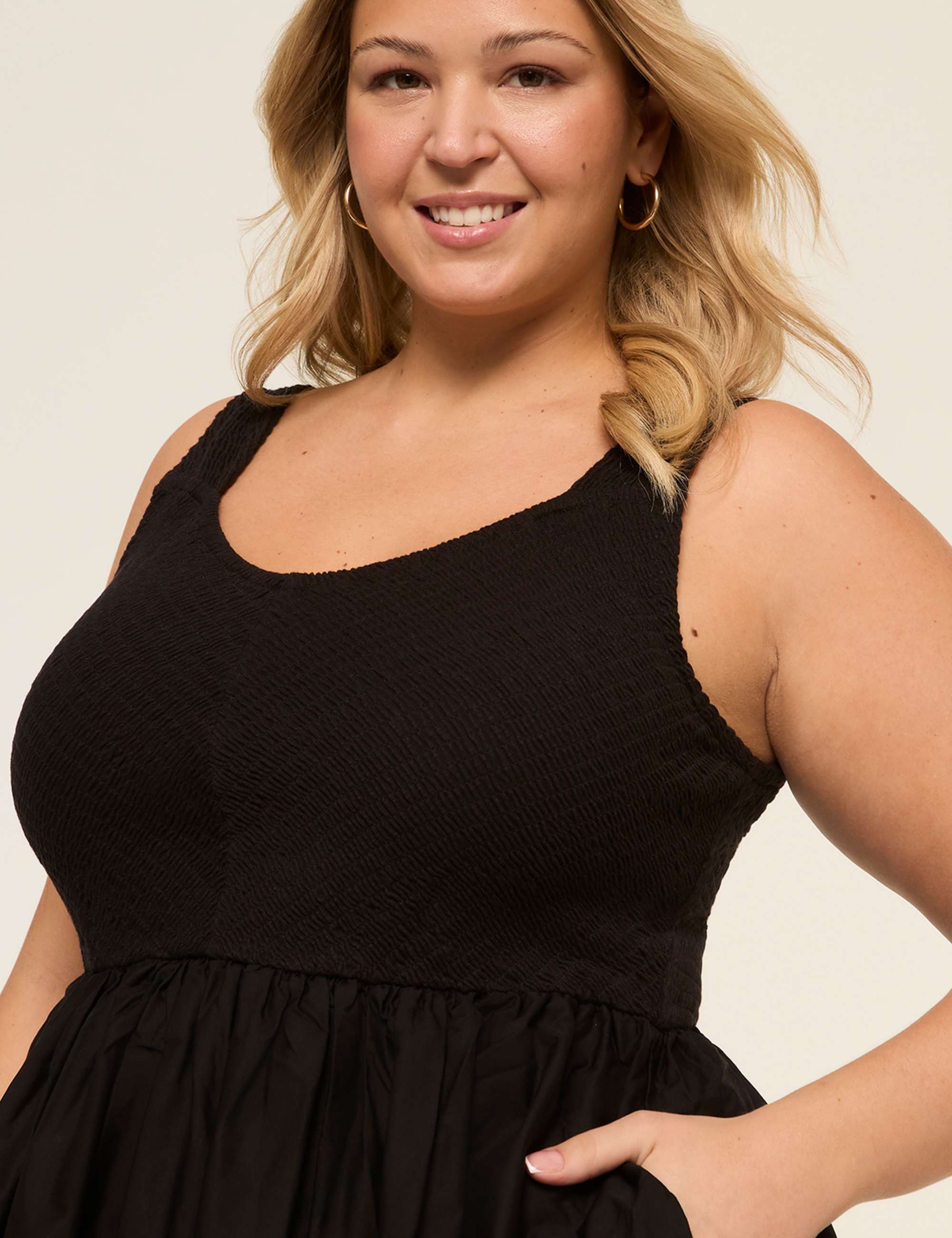 V-Neck Smocked-Bodice Midi Dress
