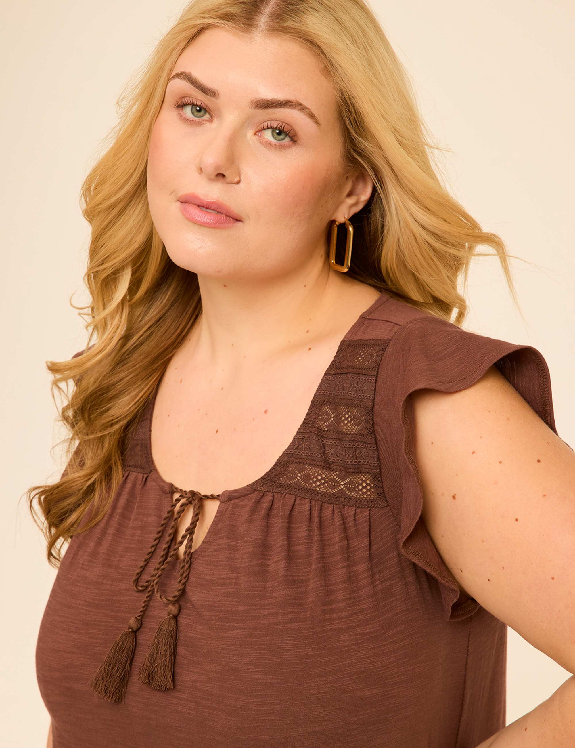 Flutter-Sleeve Lace-Trim Top