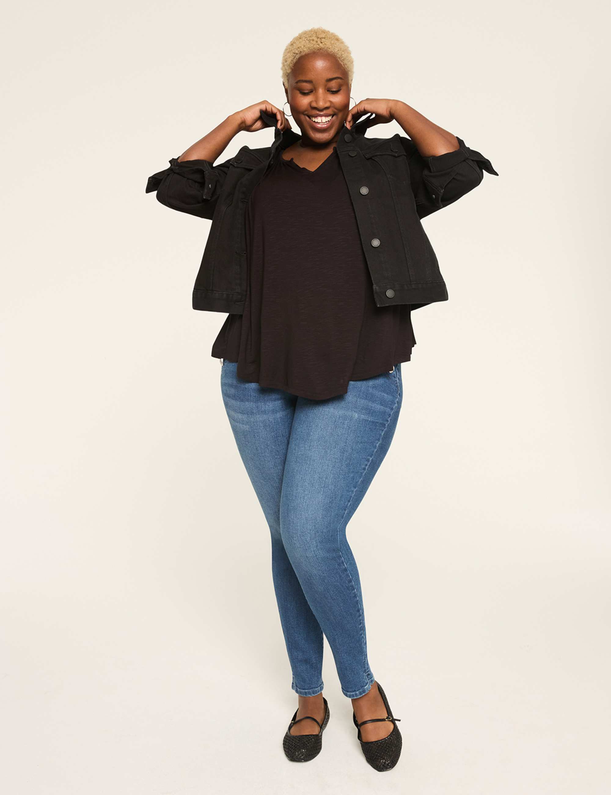 Swing 3/4-Sleeve Notch-Neck Top