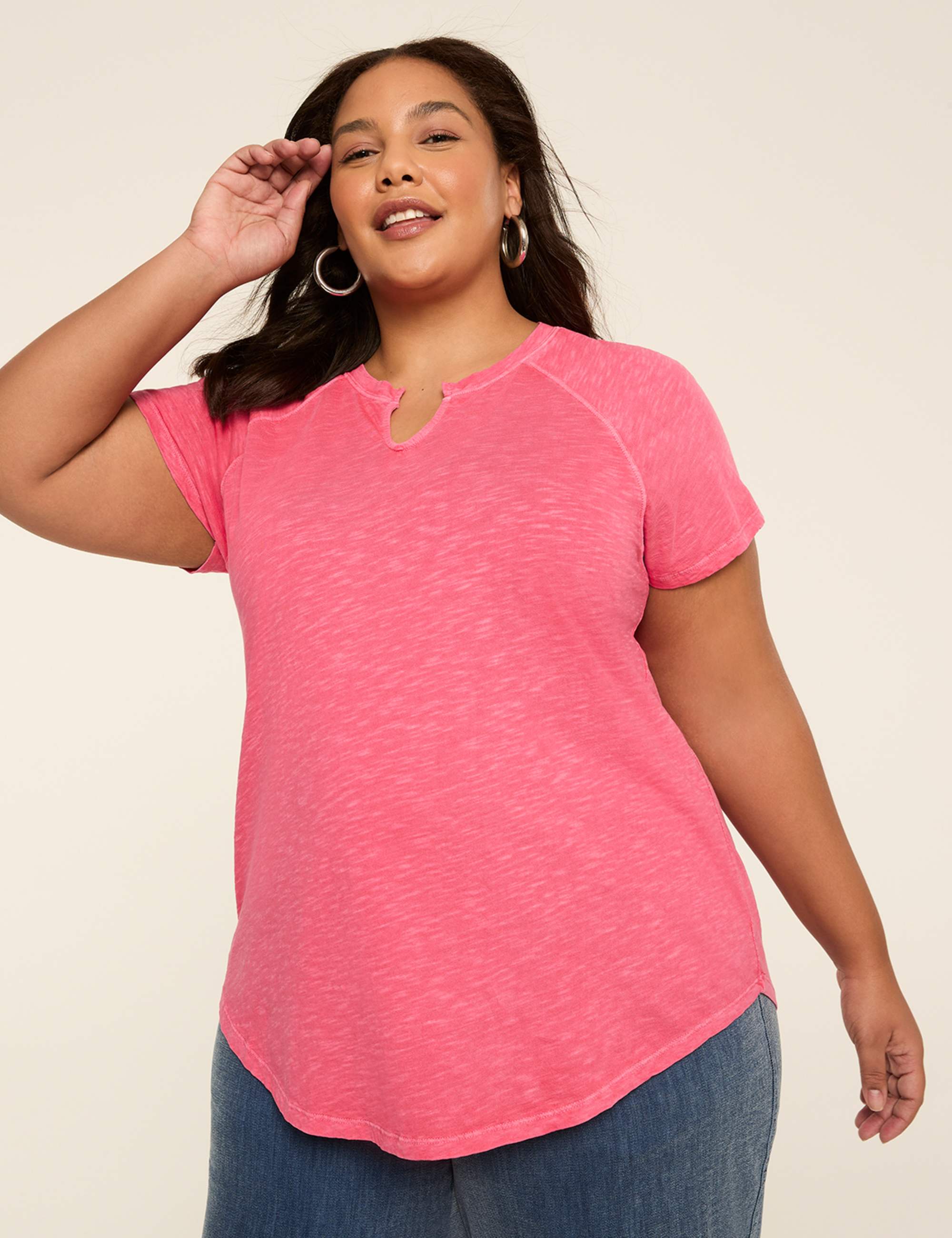 Short-Sleeve Notch-Neck Top