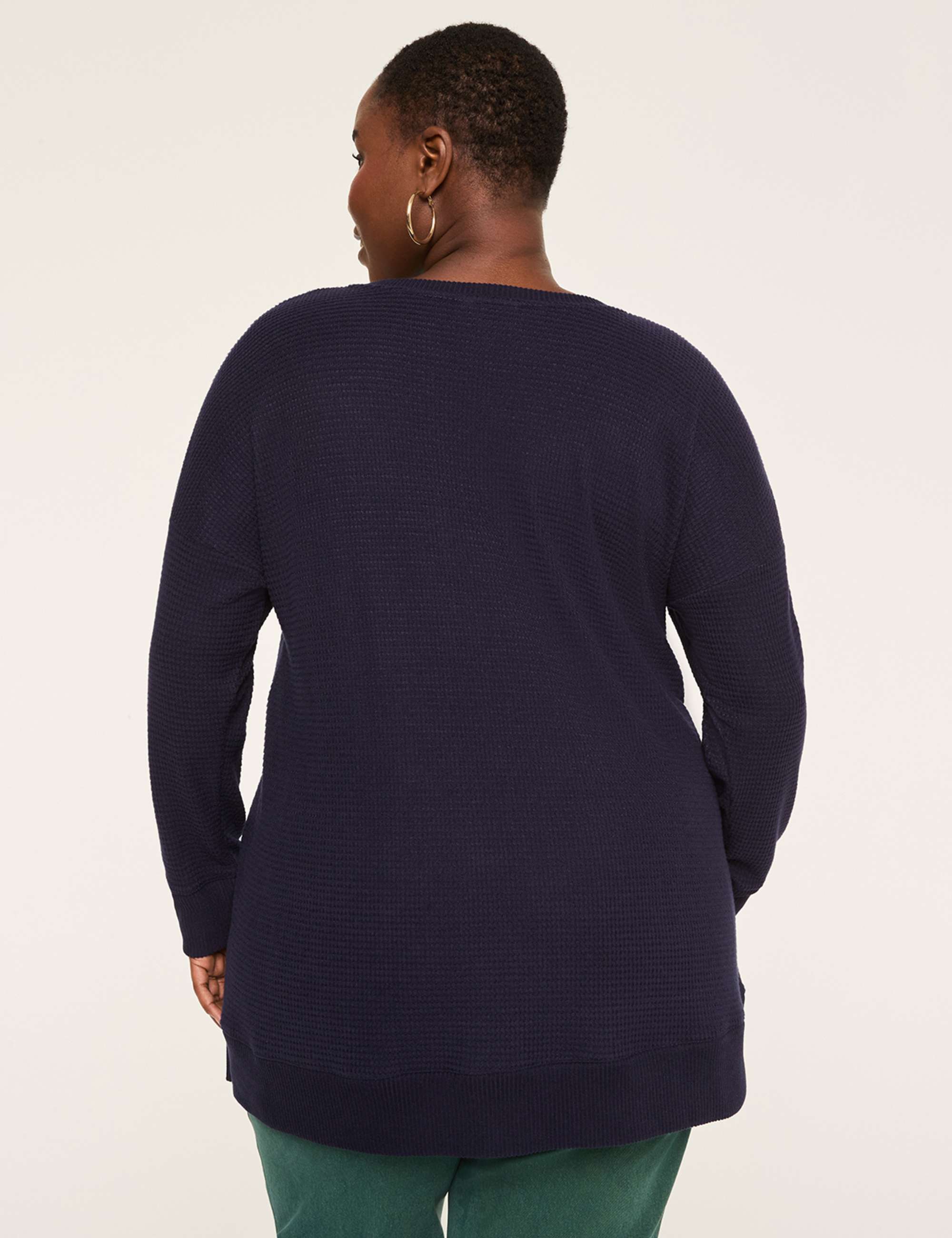 Long-Sleeve V-Neck Waffle Knit Top