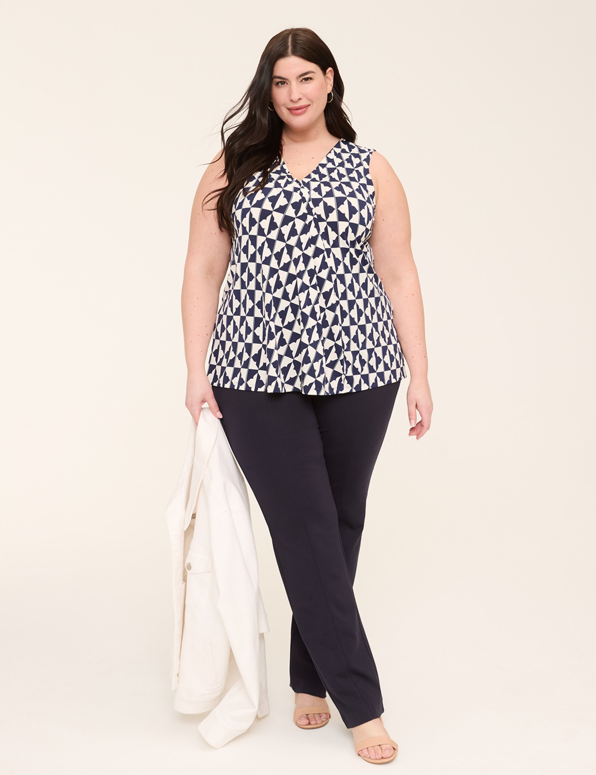 Swing Sleeveless Pleat-Front Top