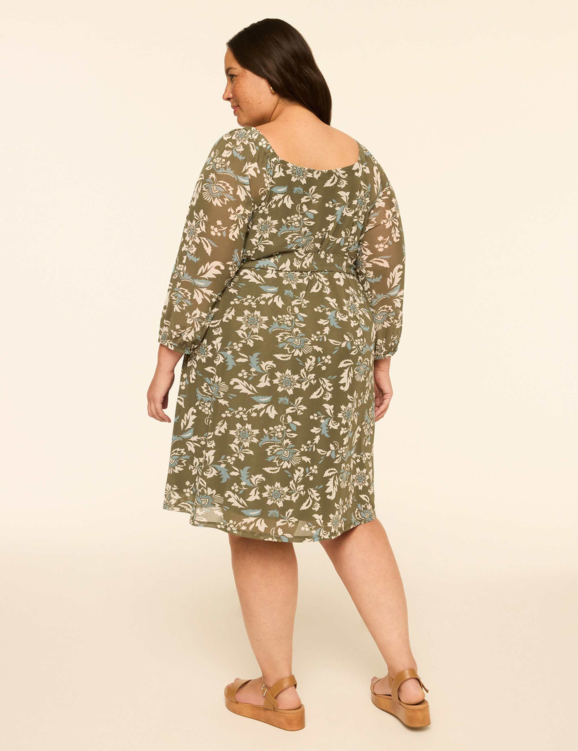 Long-Sleeve Tie-Waist Mesh Short Dress