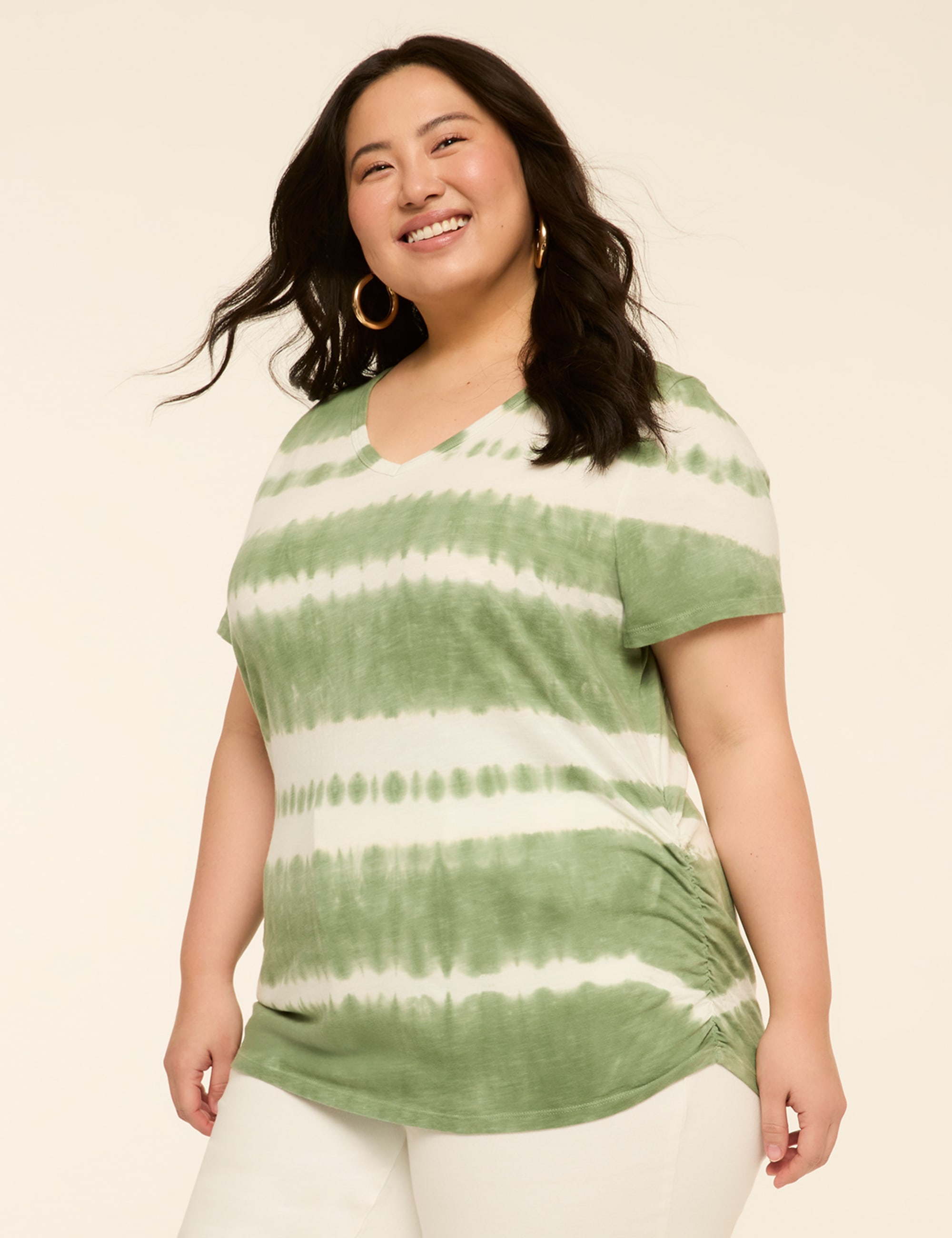 Short-Sleeve V-Neck Side-Ruched Tee