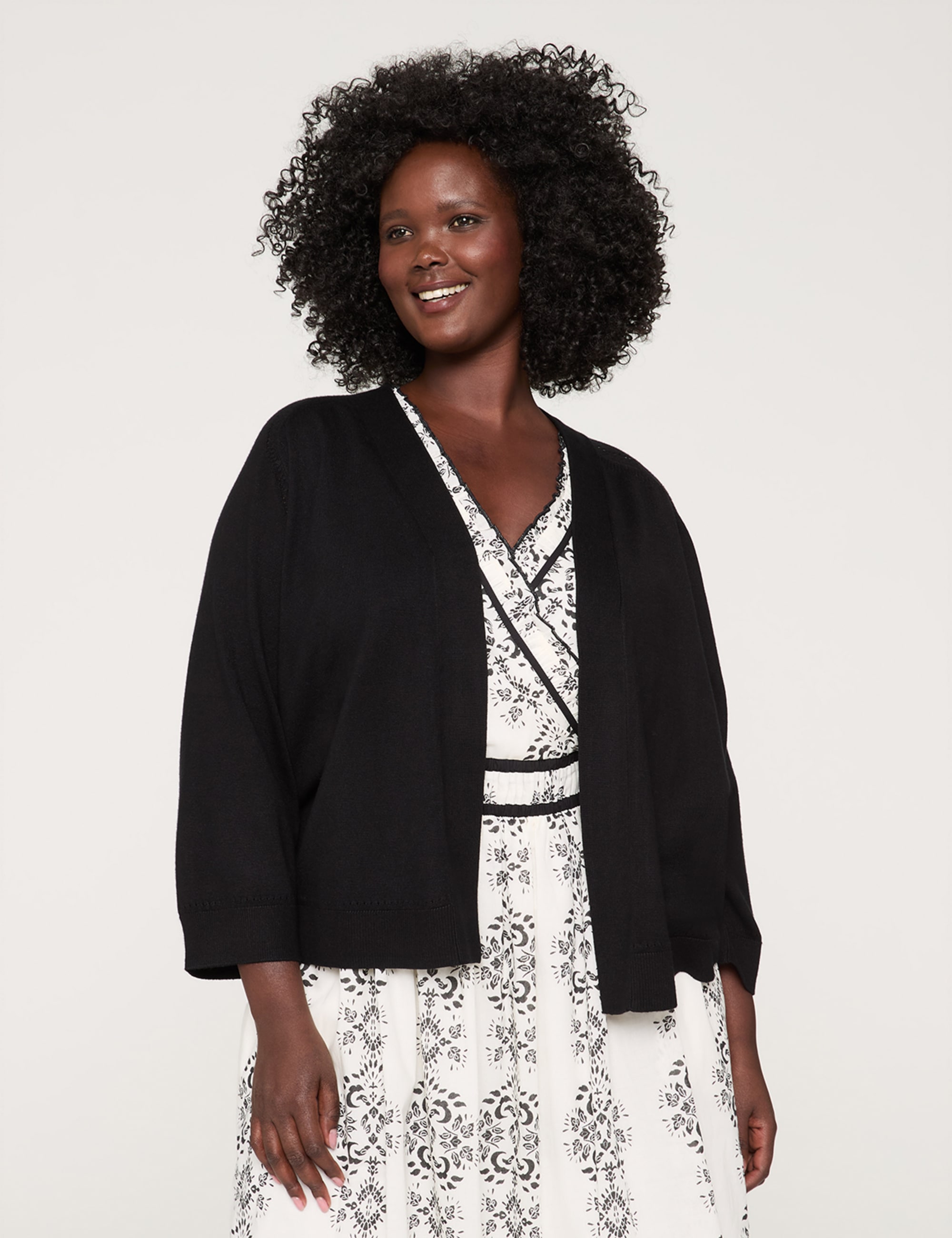 3/4-Sleeve Open-Front Shrug