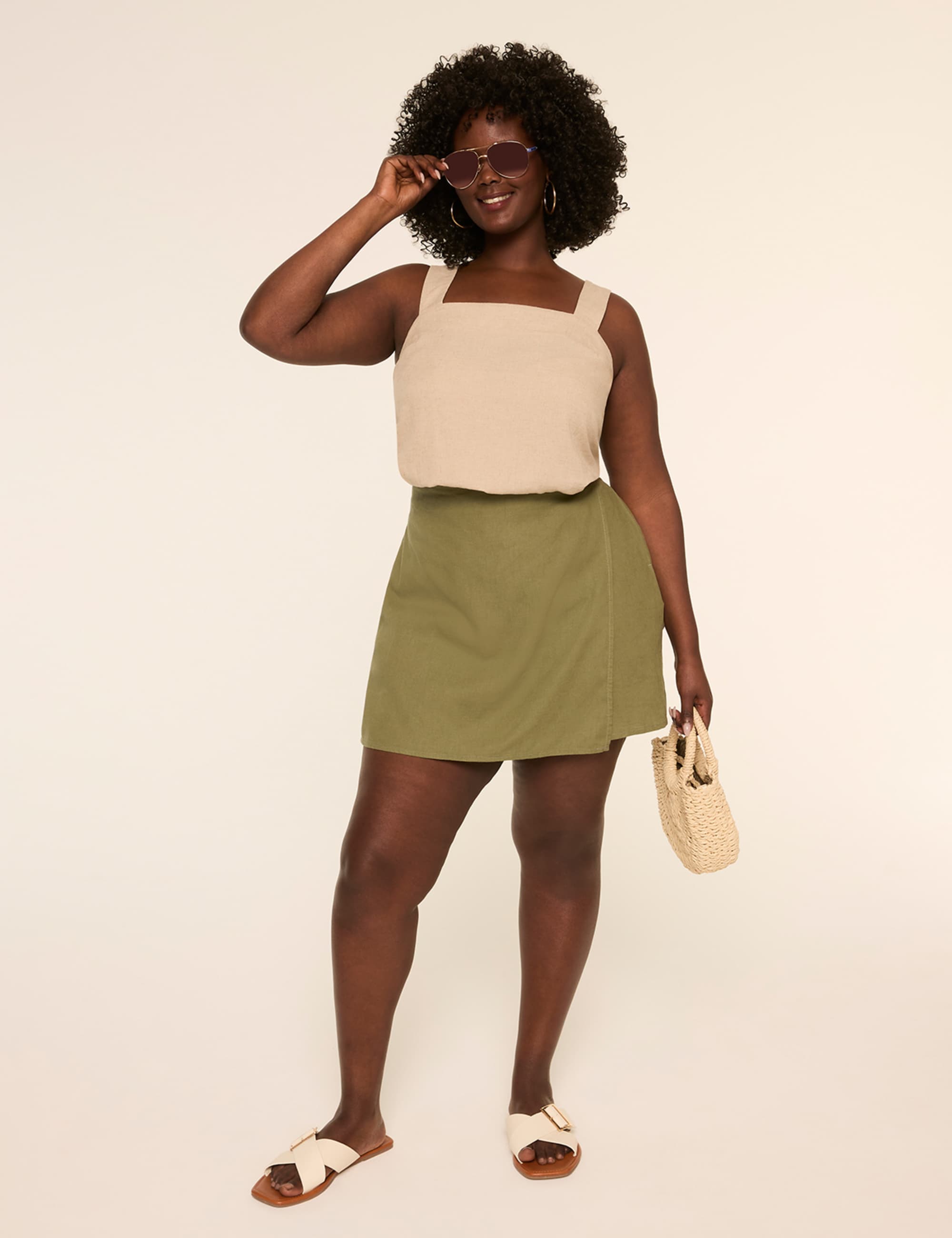 Linen-Blend Faux-Wrap Skort