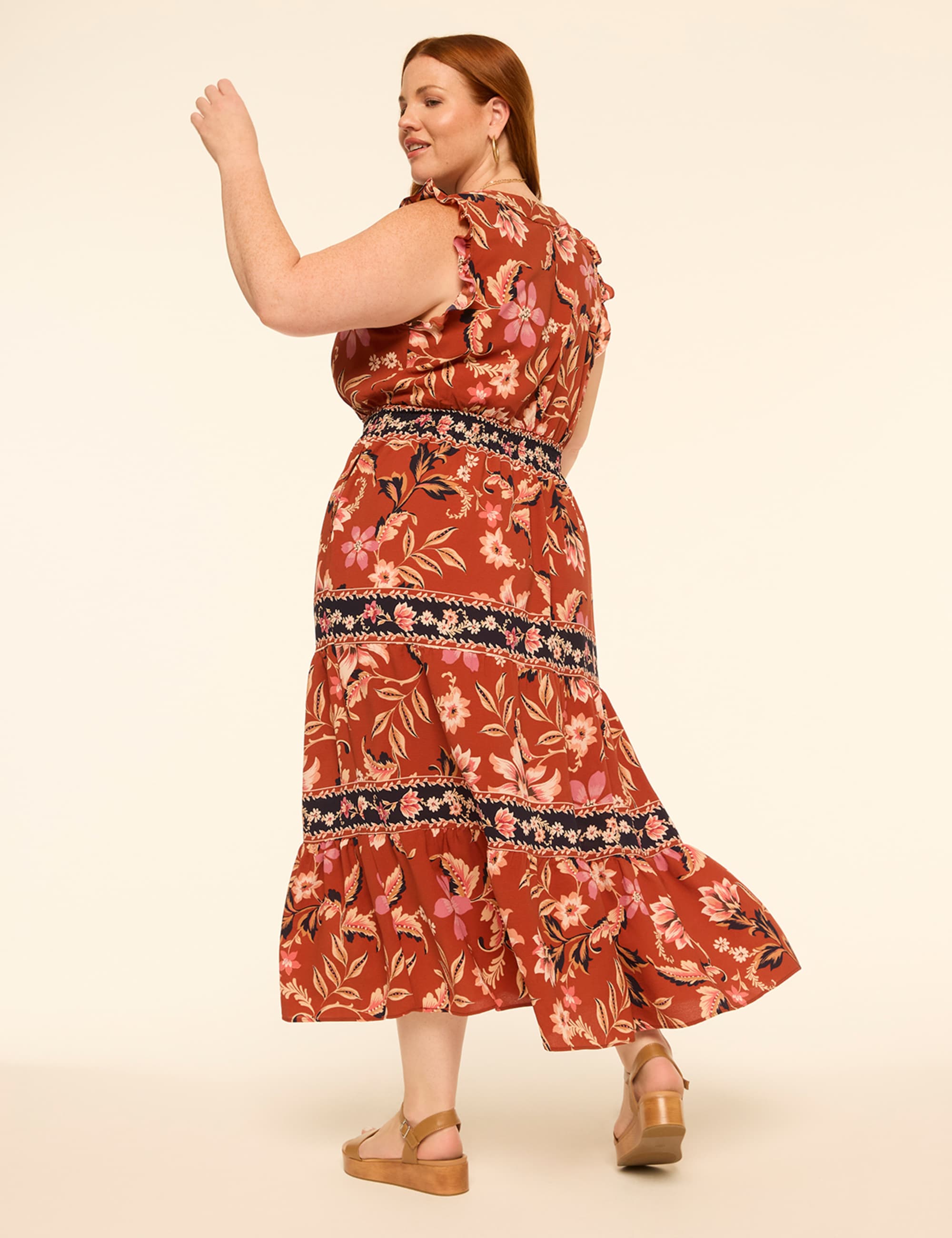 Ruffle-Sleeve Tiered Maxi Dress